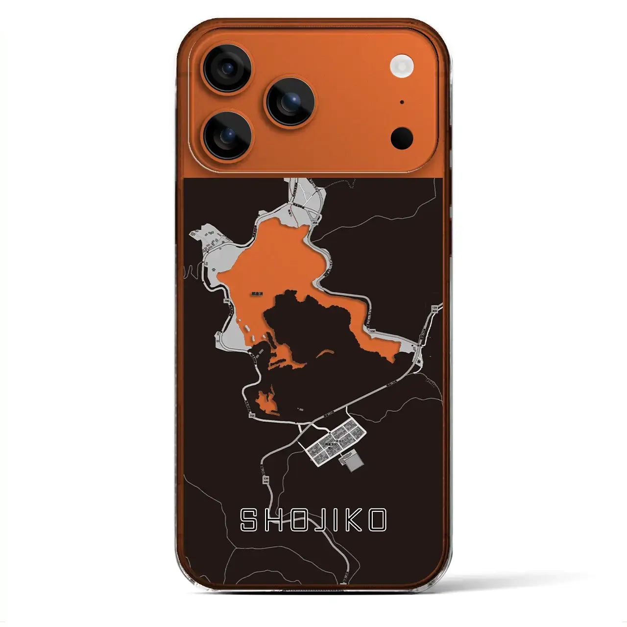 【精進湖(山梨県)】地図柄iPhoneケース(クリアタイプ)モノトーン・iPhone 17 Pro Max 用