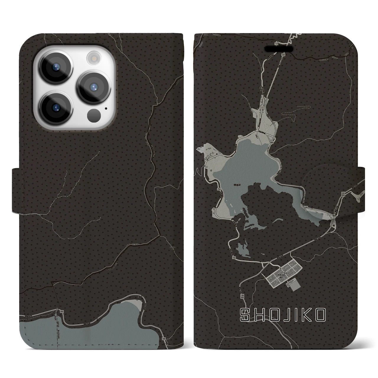 【精進湖(山梨県)】地図柄iPhoneケース(手帳タイプ)