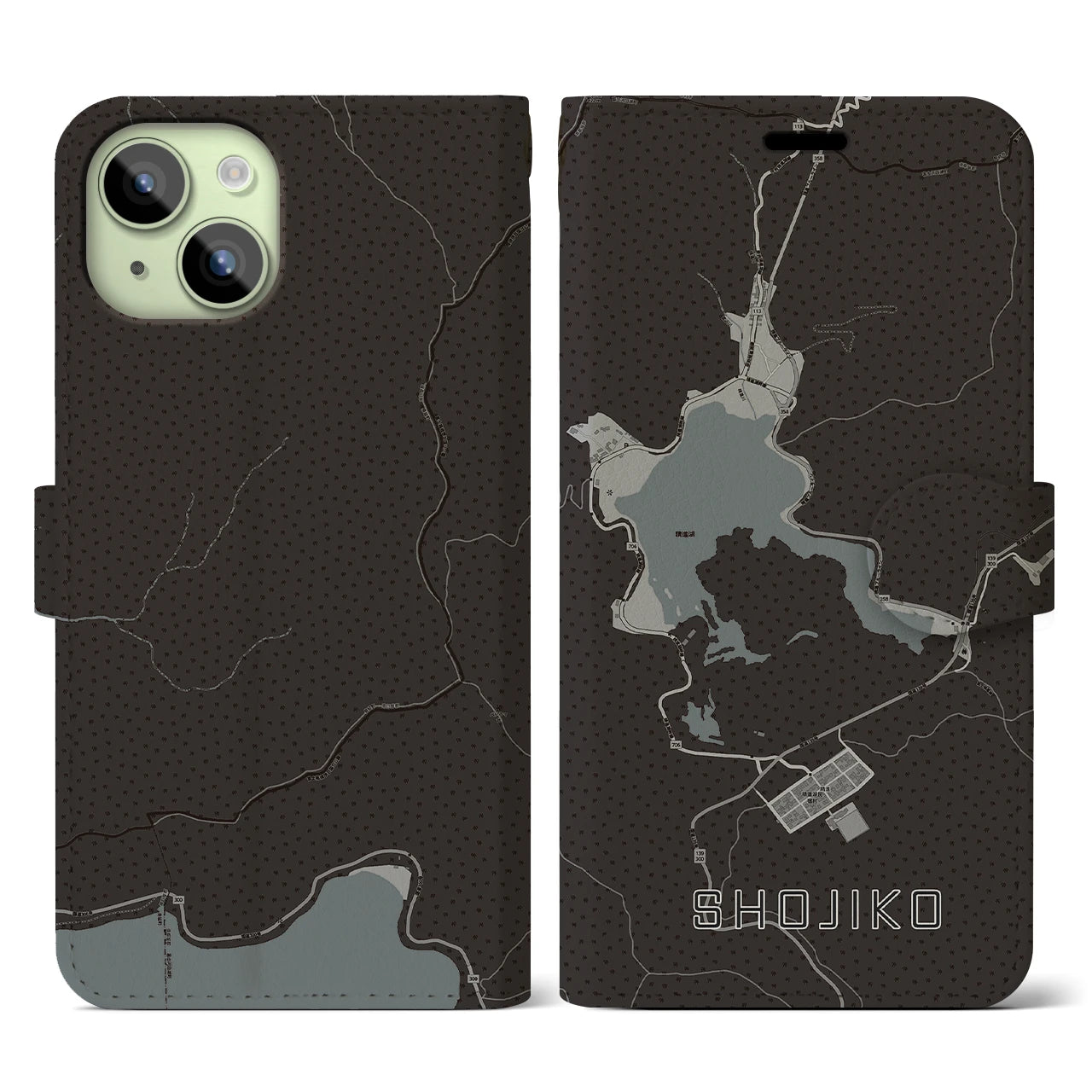 【精進湖(山梨県)】地図柄iPhoneケース(手帳タイプ)