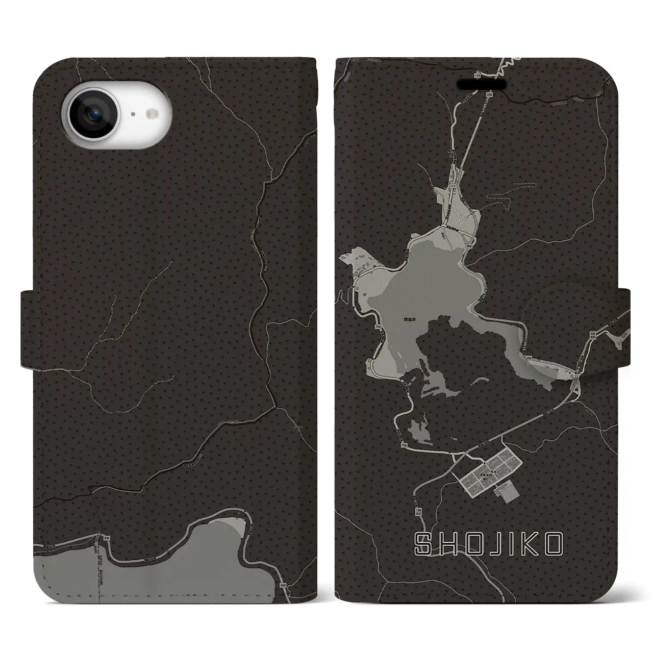 【精進湖(山梨県)】地図柄iPhoneケース(手帳タイプ)