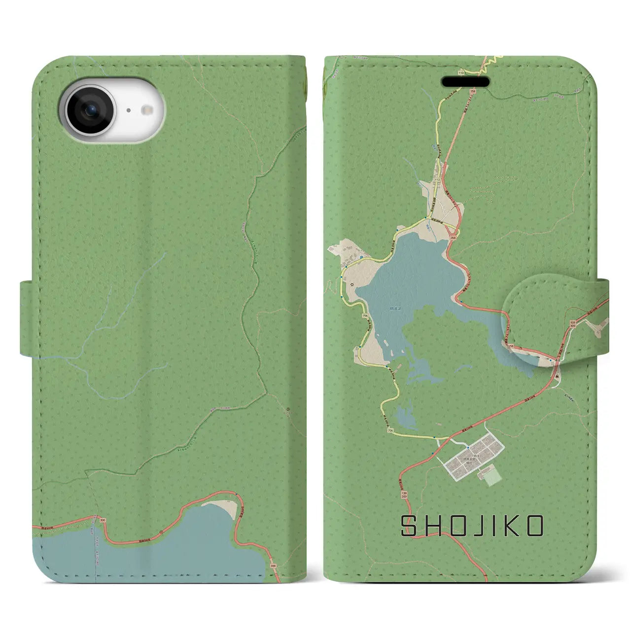 【精進湖(山梨県)】地図柄iPhoneケース(手帳タイプ)