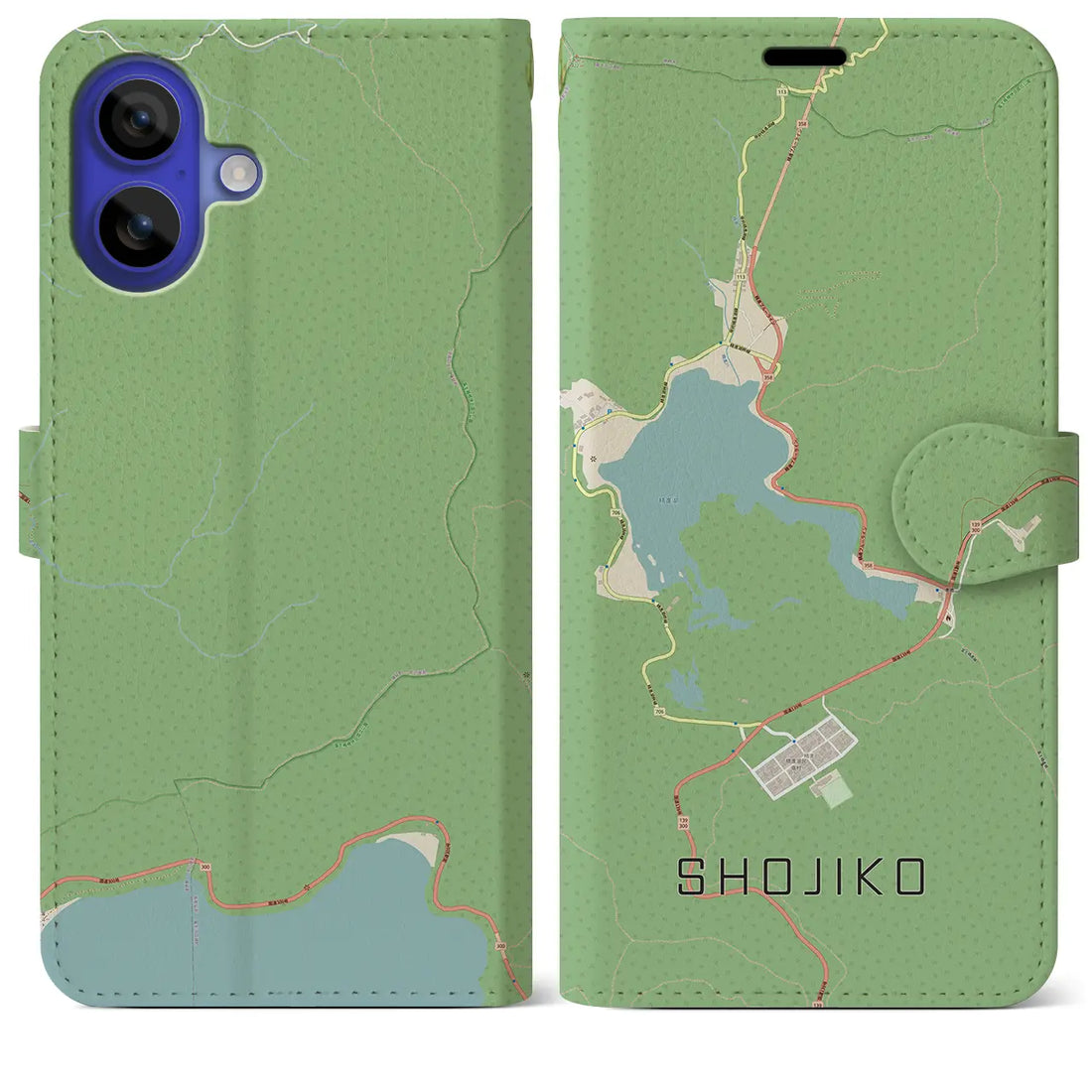 【精進湖(山梨県)】地図柄iPhoneケース(手帳タイプ)ナチュラル・iPhone 16 Pro Max 用
