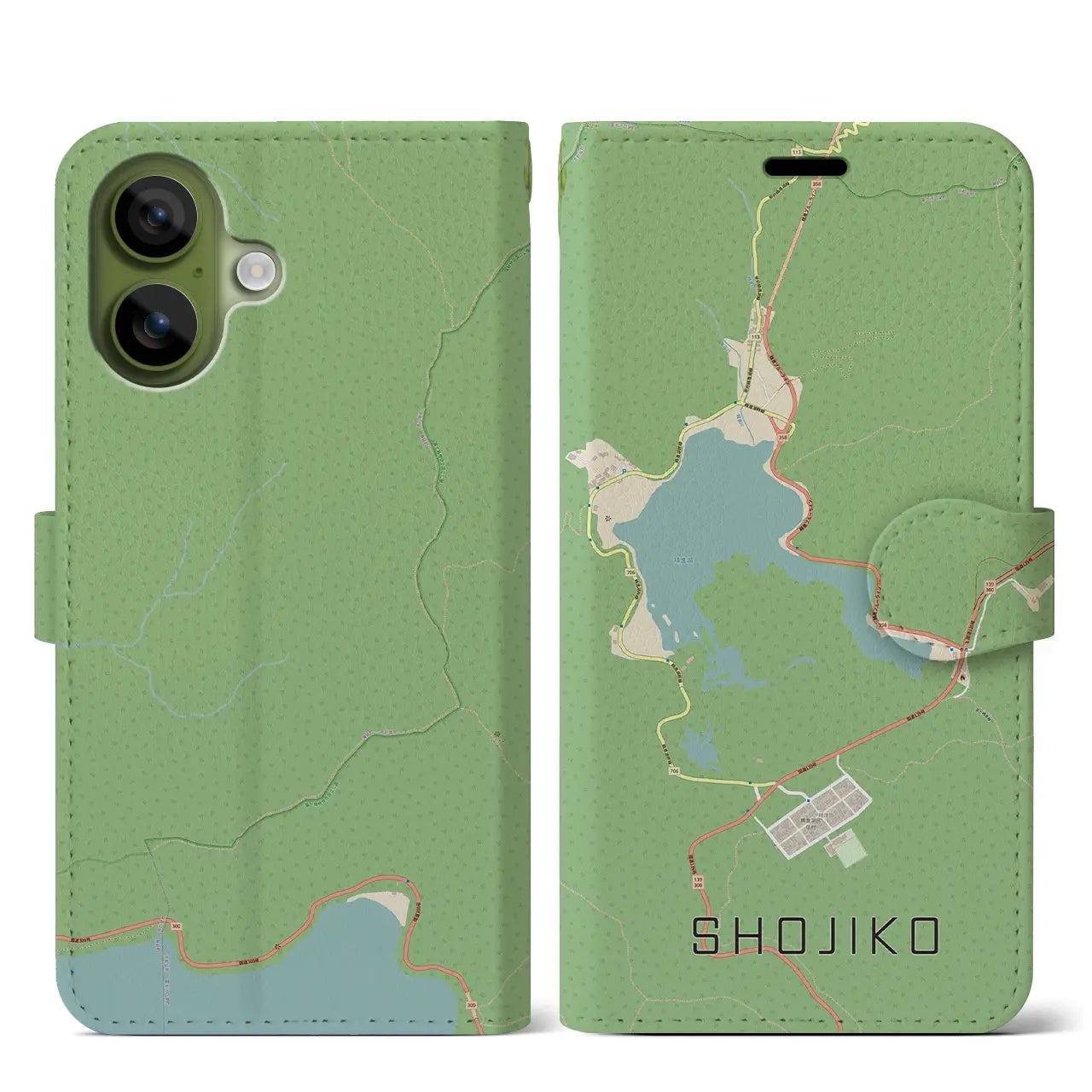 【精進湖(山梨県)】地図柄iPhoneケース(手帳タイプ)