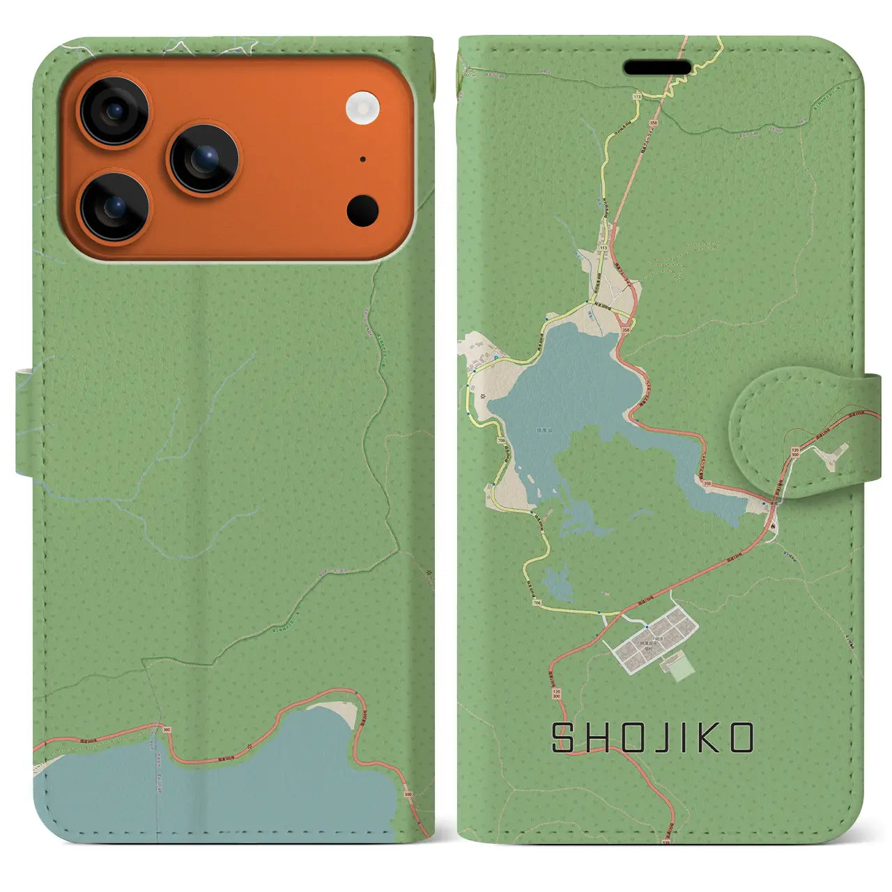 【精進湖(山梨県)】地図柄iPhoneケース(手帳タイプ)