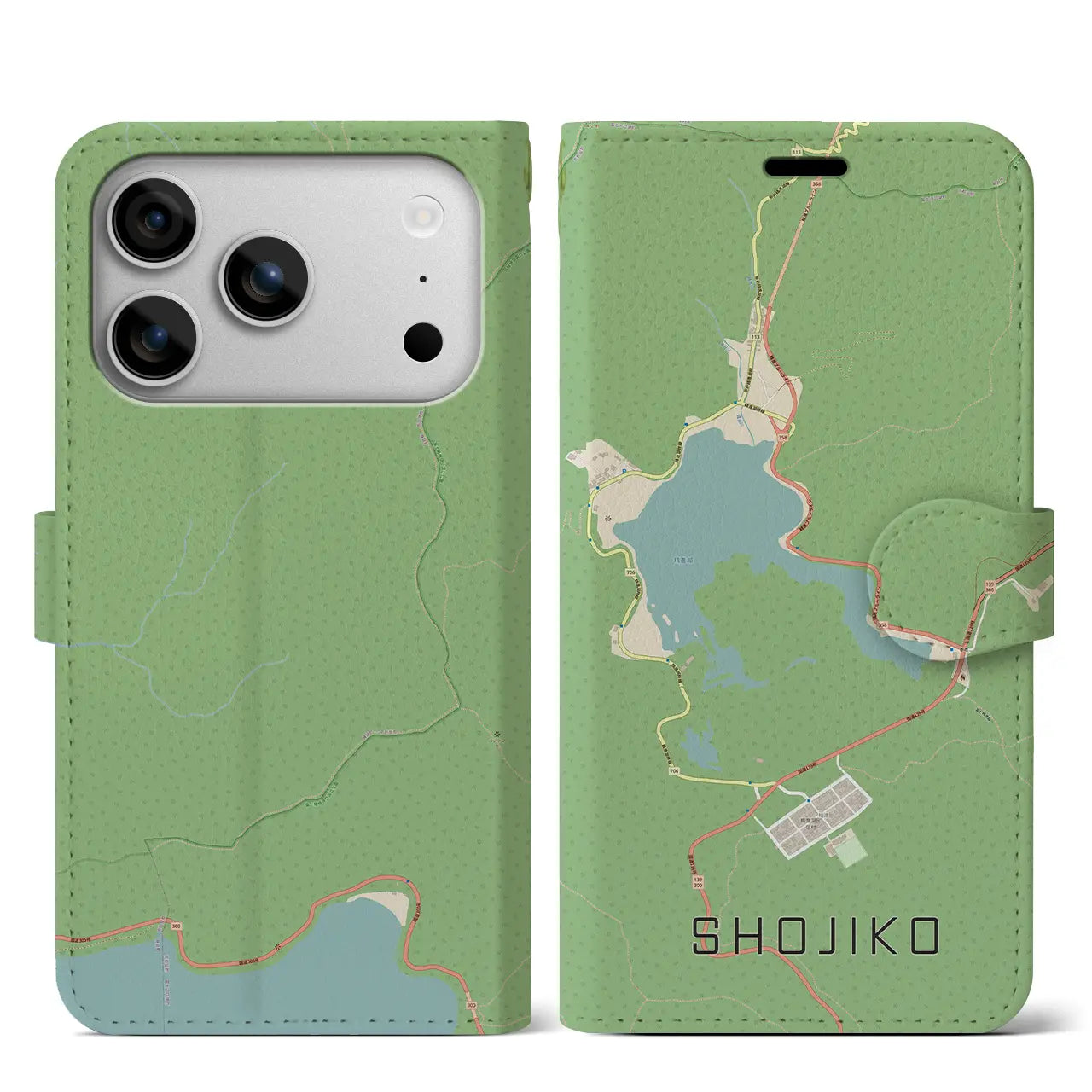 【精進湖(山梨県)】地図柄iPhoneケース(手帳タイプ)