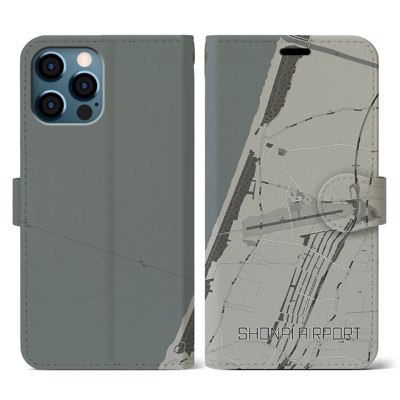 【庄内空港(山形県)】地図柄iPhoneケース(手帳タイプ)