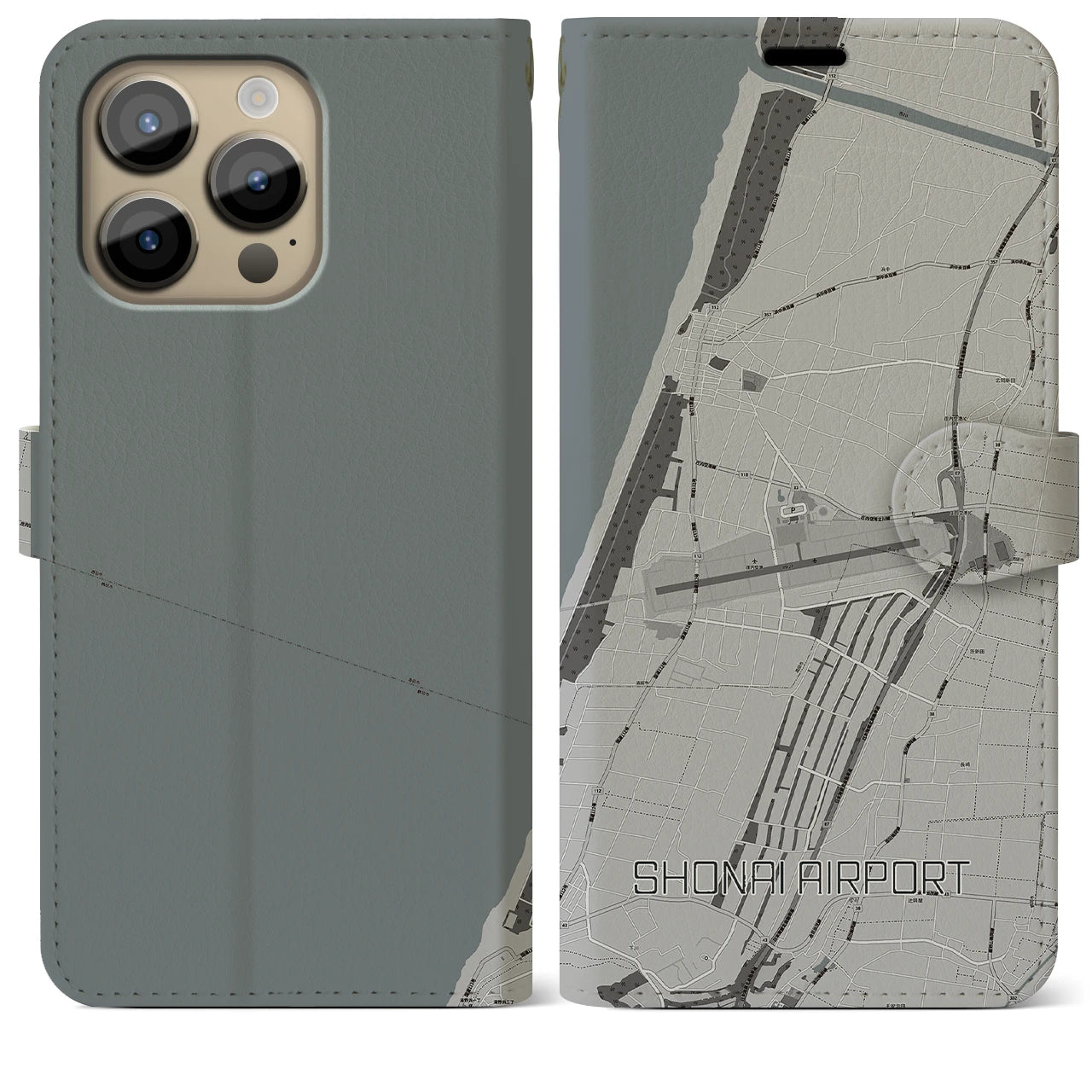 【庄内空港(山形県)】地図柄iPhoneケース(手帳タイプ)