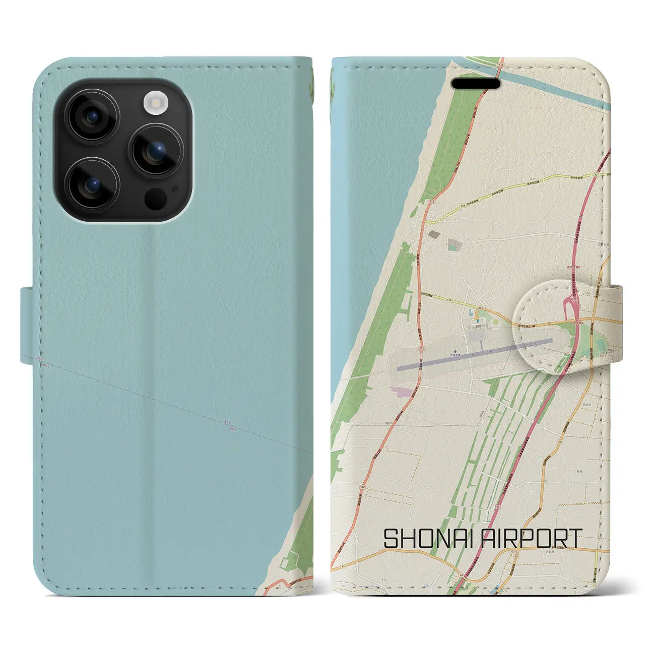 【庄内空港(山形県)】地図柄iPhoneケース(手帳タイプ)ナチュラル・iPhone 16 用