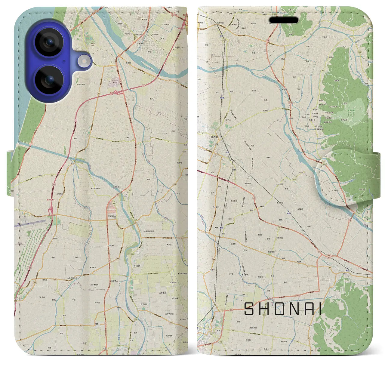 【庄内(山形県)】地図柄iPhoneケース(手帳タイプ)ナチュラル・iPhone 16 Pro Max 用