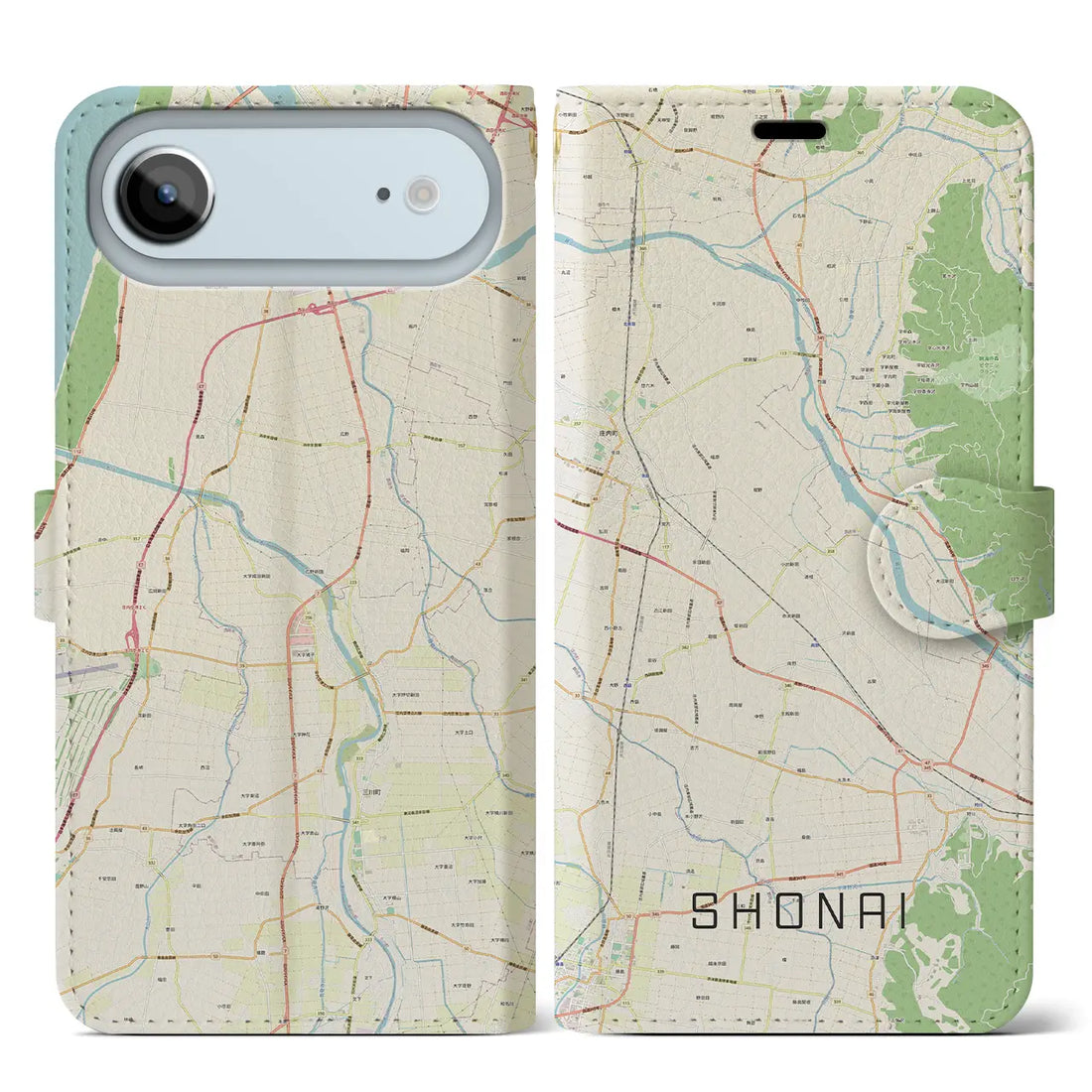 【庄内(山形県)】地図柄iPhoneケース(手帳タイプ)ナチュラル・iPhone 17 Pro Max 用