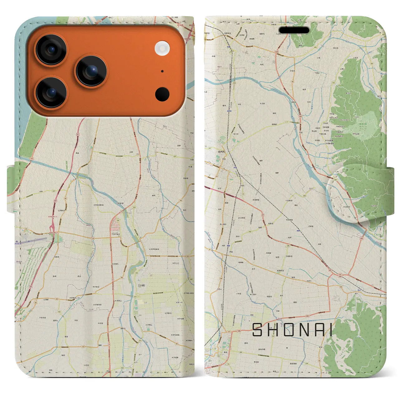 【庄内(山形県)】地図柄iPhoneケース(手帳タイプ)モノトーン・iPhone 17 Pro Max 用