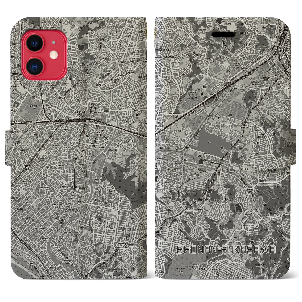 【湘南深沢(神奈川県)】地図柄iPhoneケース(手帳タイプ)