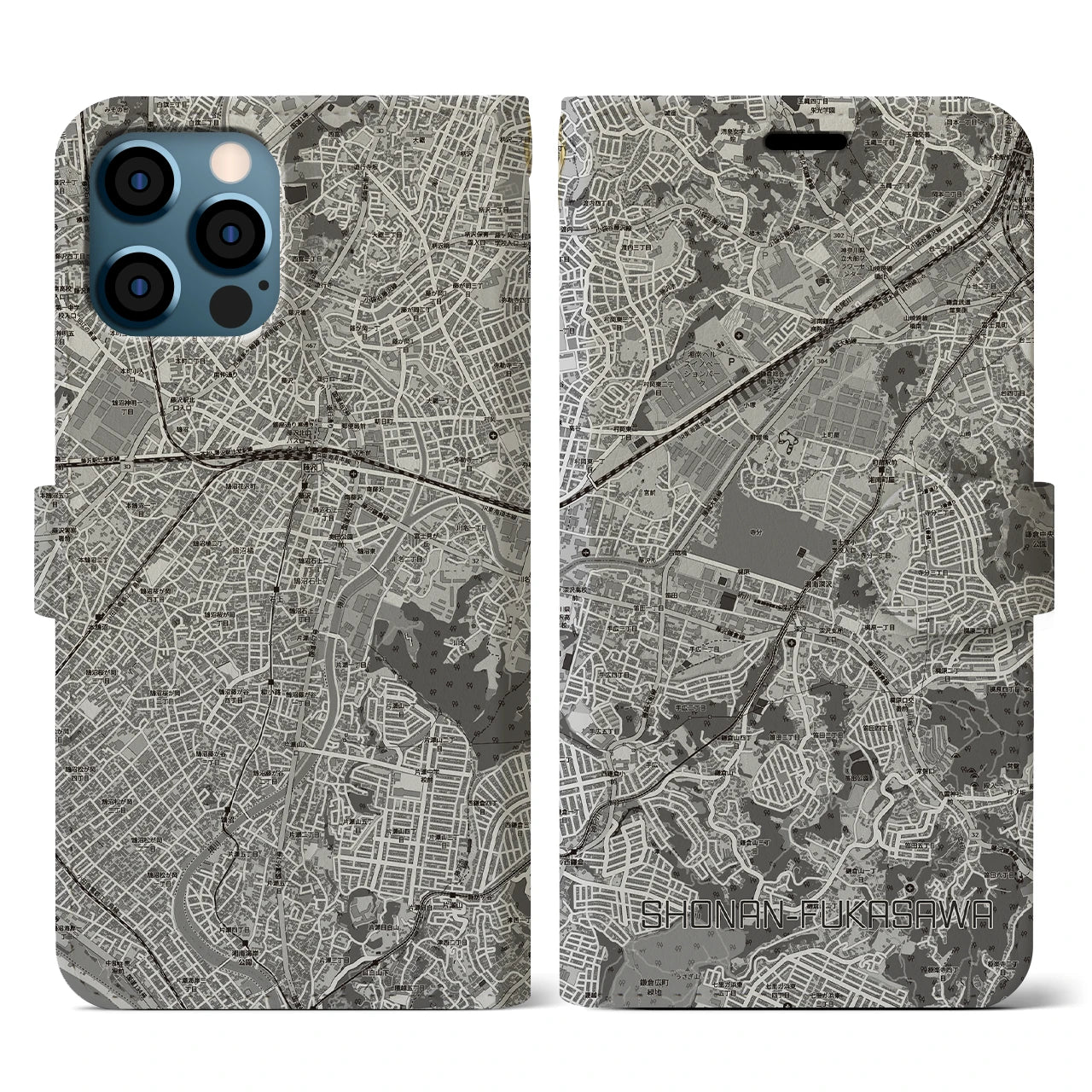 【湘南深沢(神奈川県)】地図柄iPhoneケース(手帳タイプ)