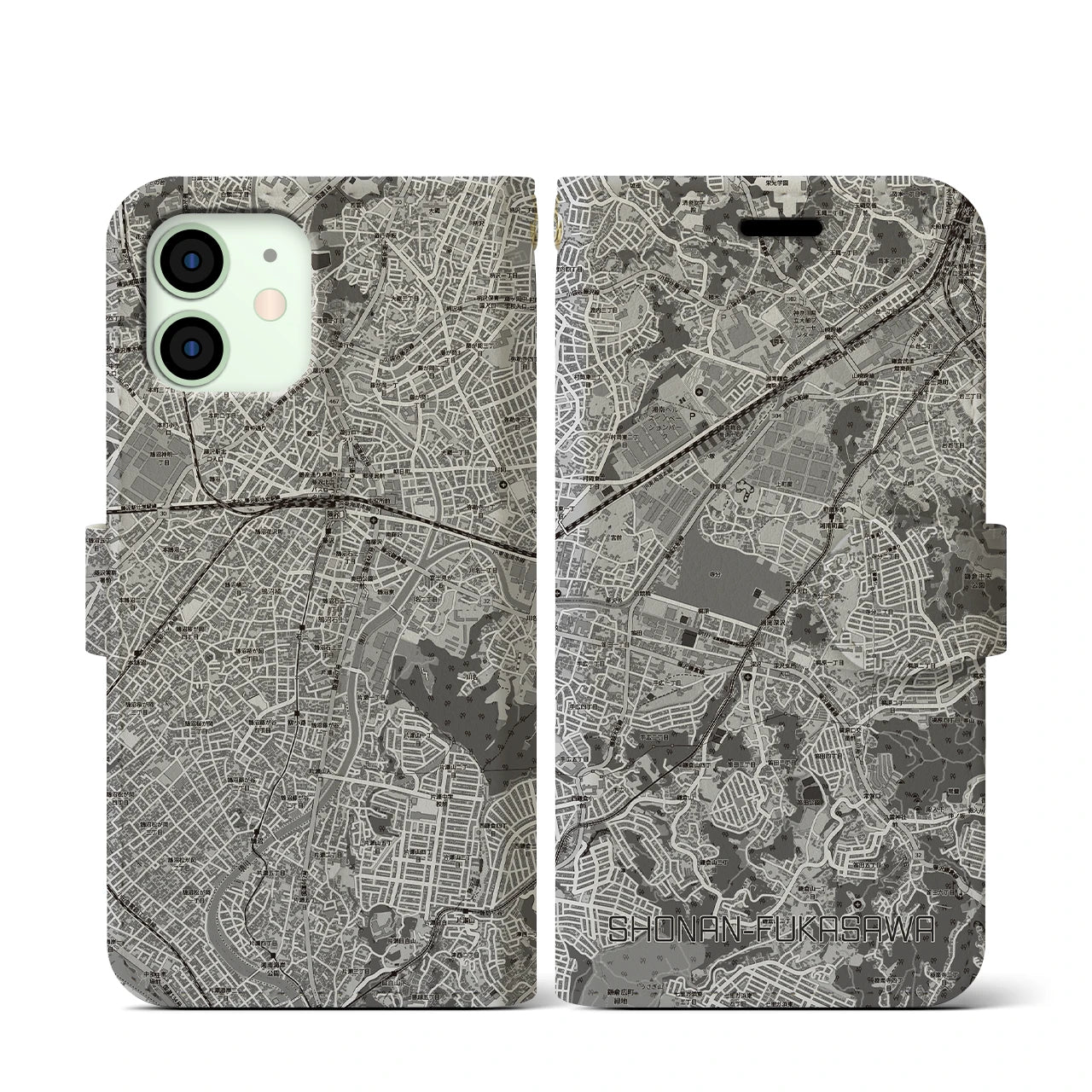 【湘南深沢(神奈川県)】地図柄iPhoneケース(手帳タイプ)