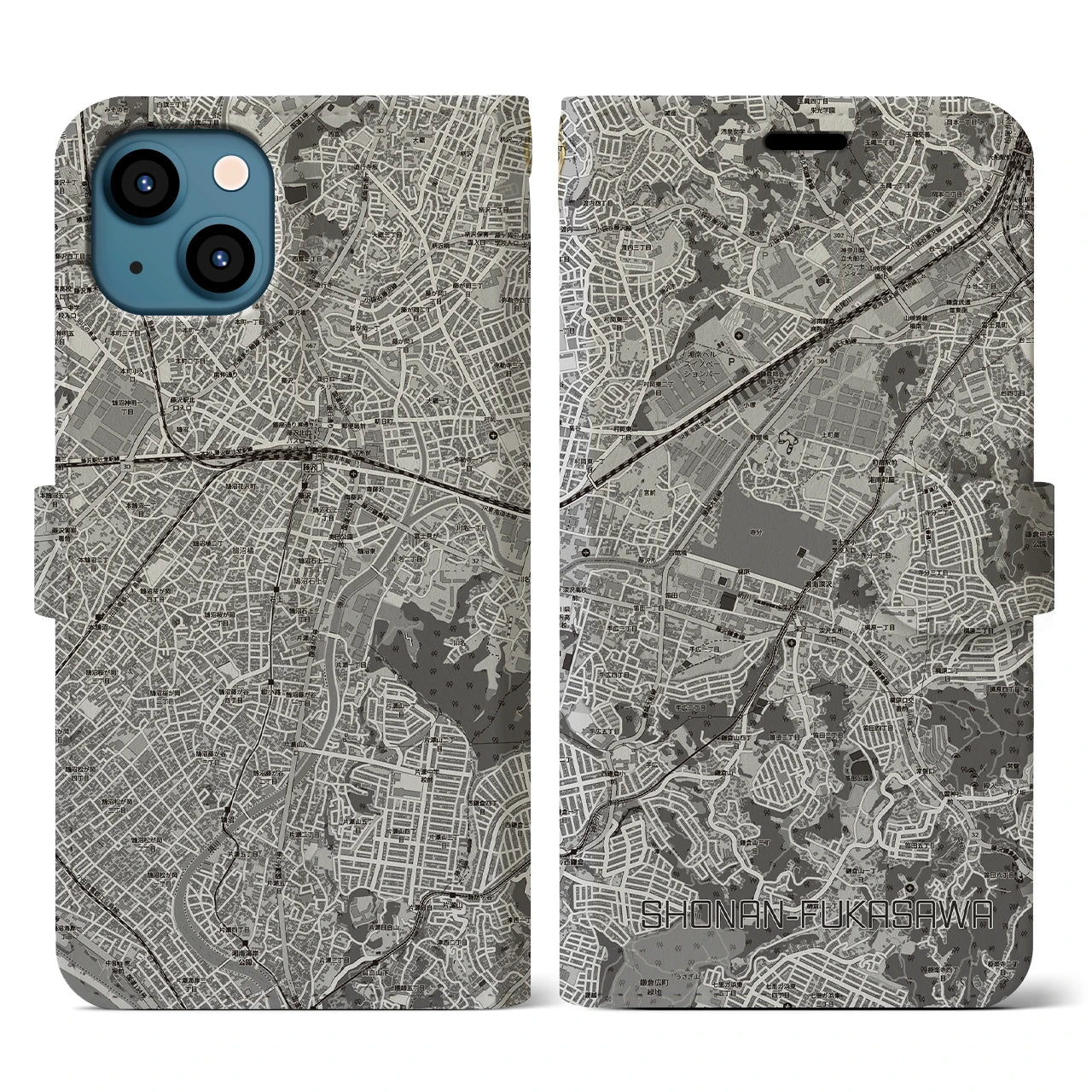 【湘南深沢(神奈川県)】地図柄iPhoneケース(手帳タイプ)