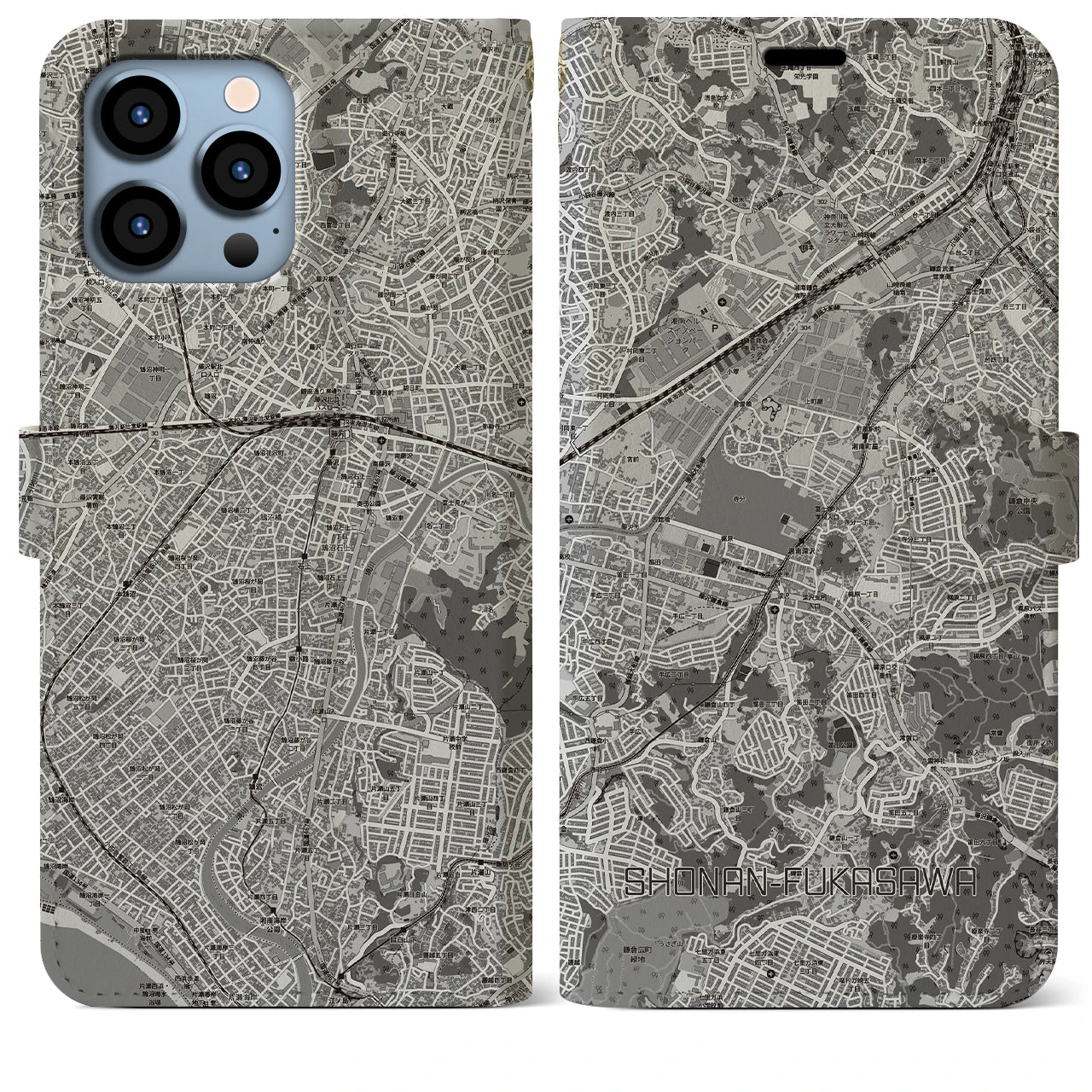 【湘南深沢(神奈川県)】地図柄iPhoneケース(手帳タイプ)