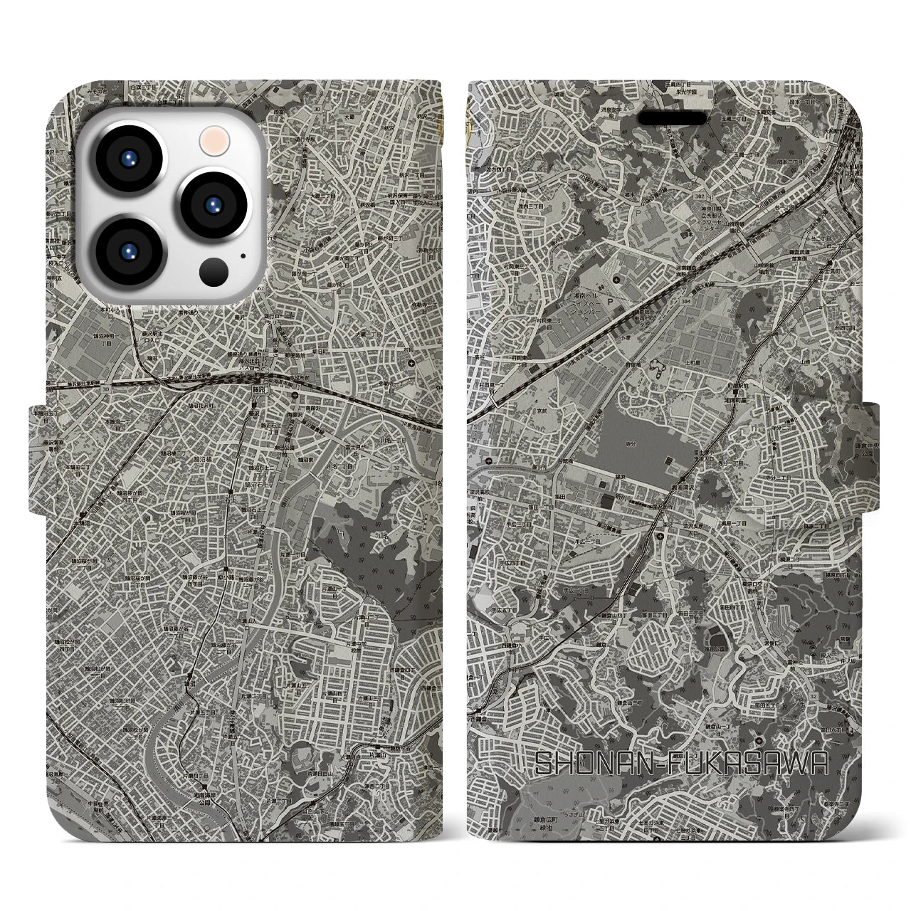 【湘南深沢(神奈川県)】地図柄iPhoneケース(手帳タイプ)