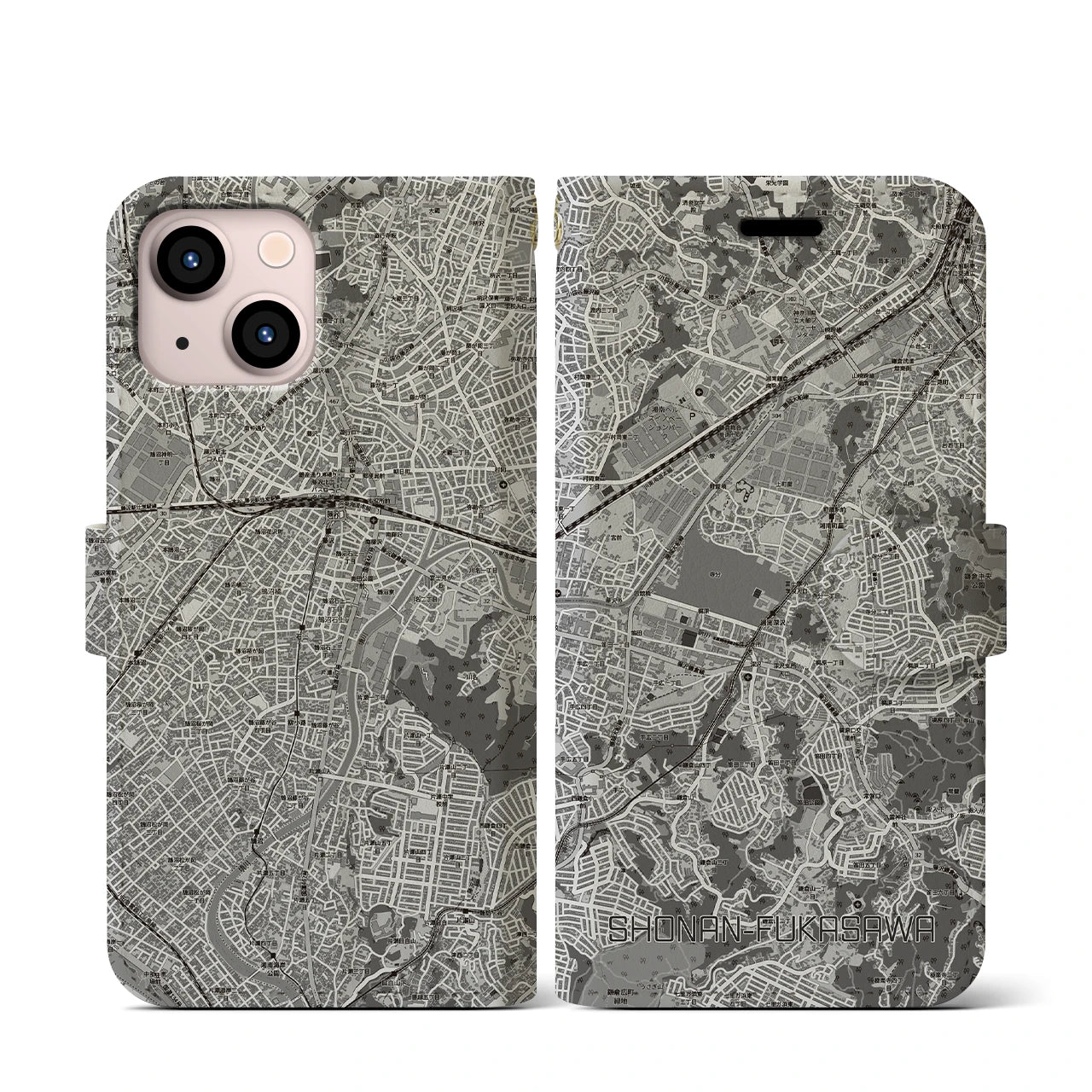 【湘南深沢(神奈川県)】地図柄iPhoneケース(手帳タイプ)