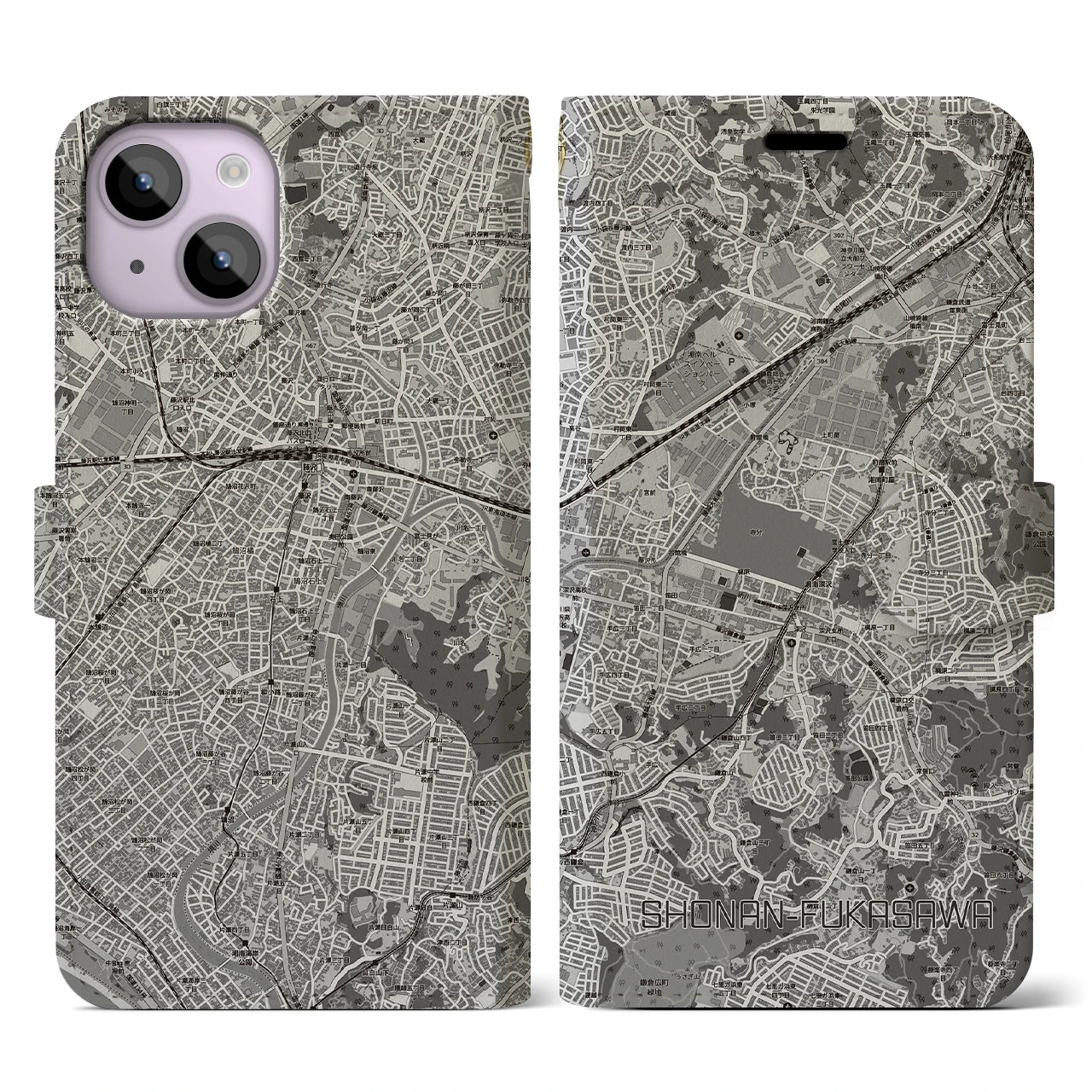 【湘南深沢(神奈川県)】地図柄iPhoneケース(手帳タイプ)