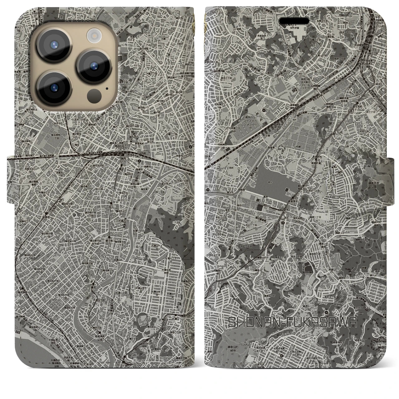 【湘南深沢(神奈川県)】地図柄iPhoneケース(手帳タイプ)