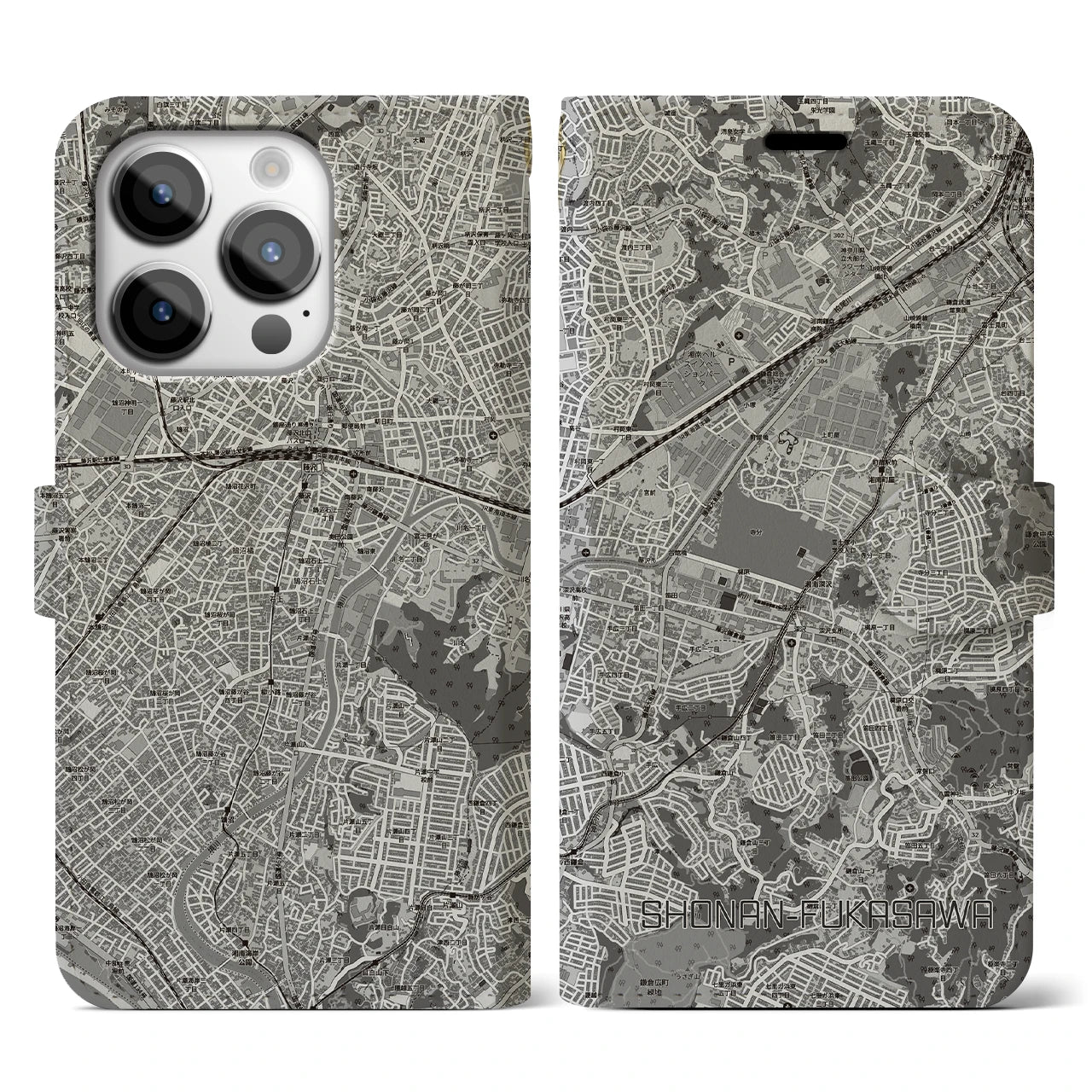 【湘南深沢(神奈川県)】地図柄iPhoneケース(手帳タイプ)