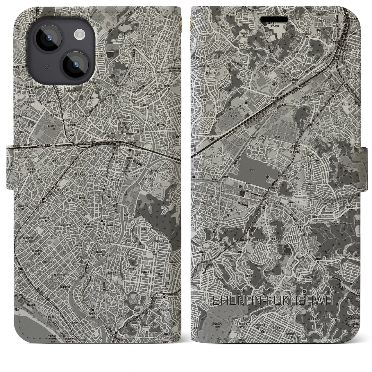 【湘南深沢(神奈川県)】地図柄iPhoneケース(手帳タイプ)