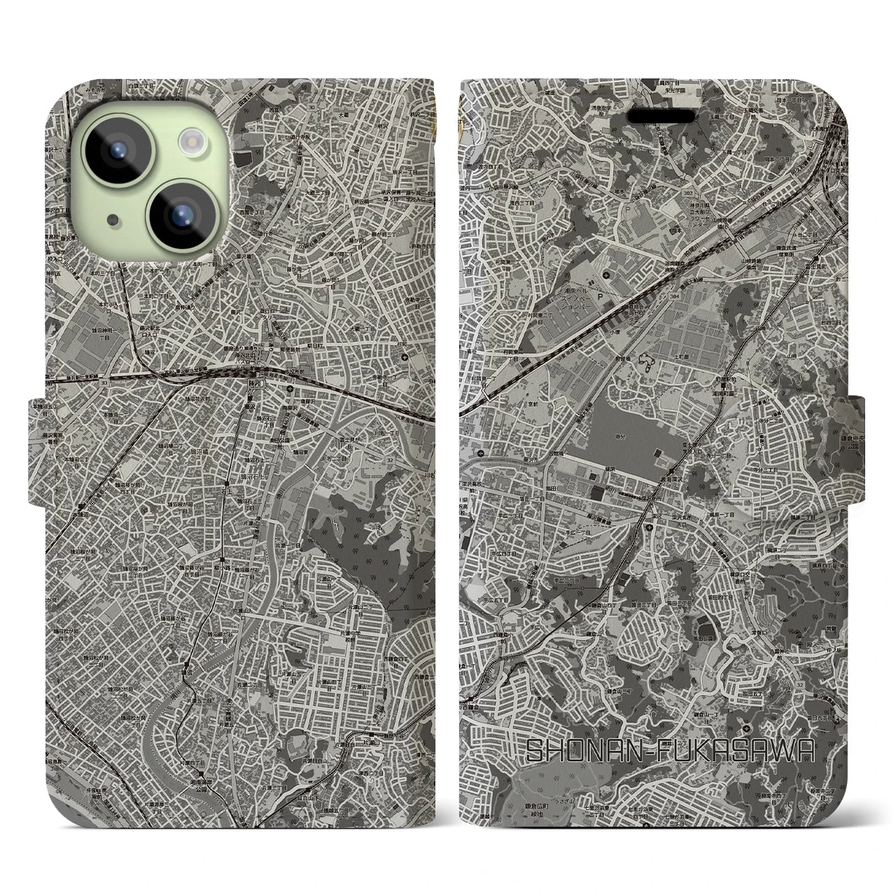 【湘南深沢(神奈川県)】地図柄iPhoneケース(手帳タイプ)