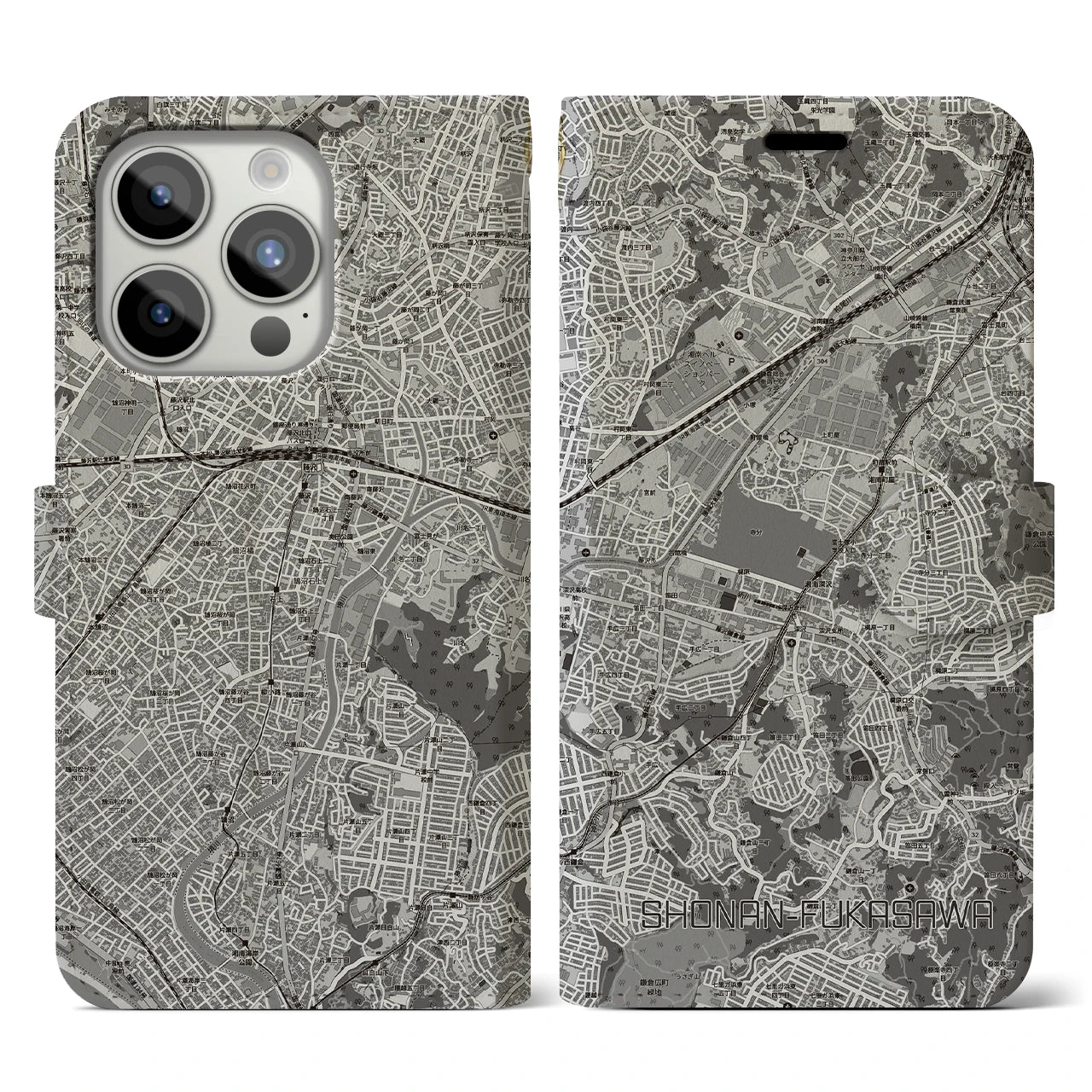 【湘南深沢(神奈川県)】地図柄iPhoneケース(手帳タイプ)