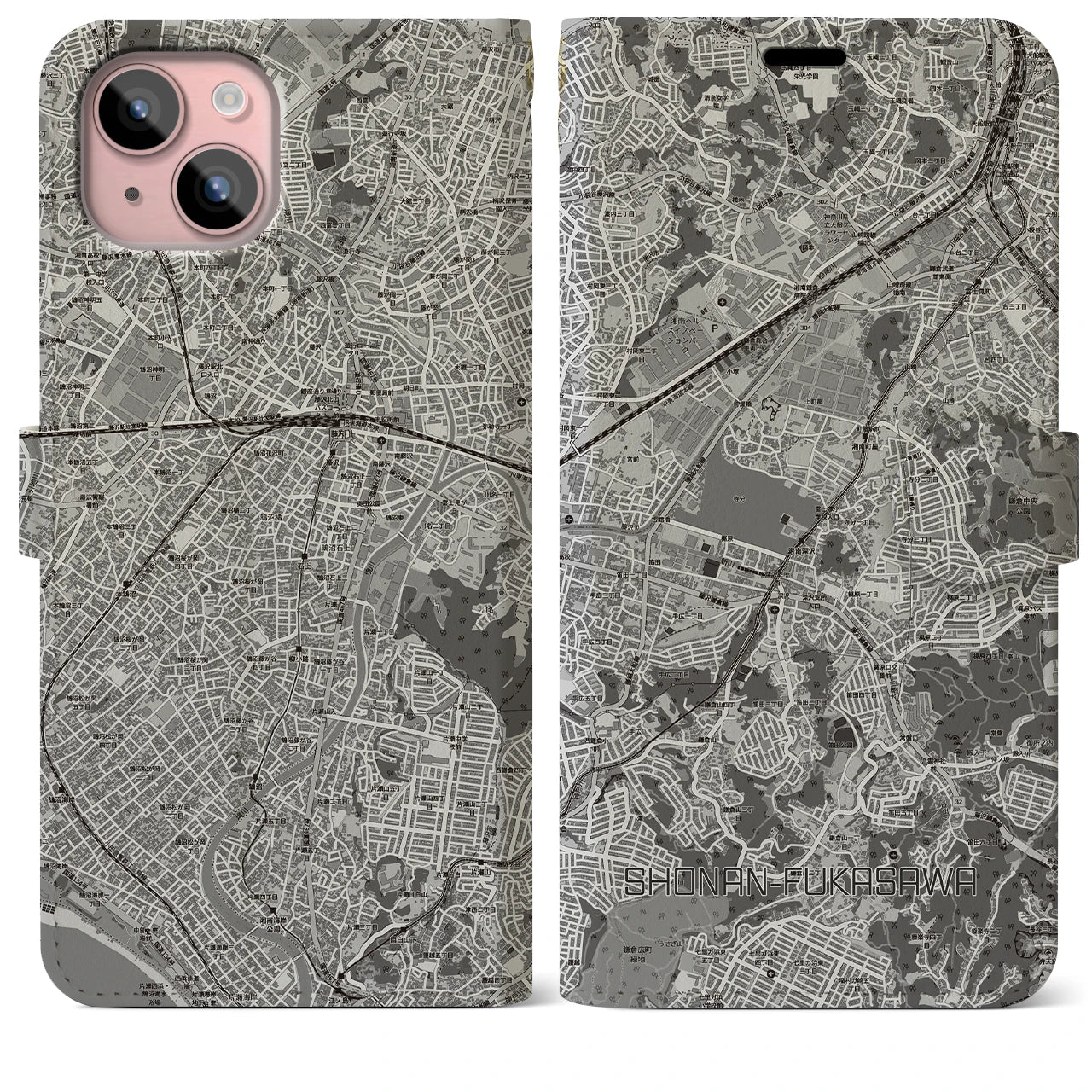 【湘南深沢(神奈川県)】地図柄iPhoneケース(手帳タイプ)