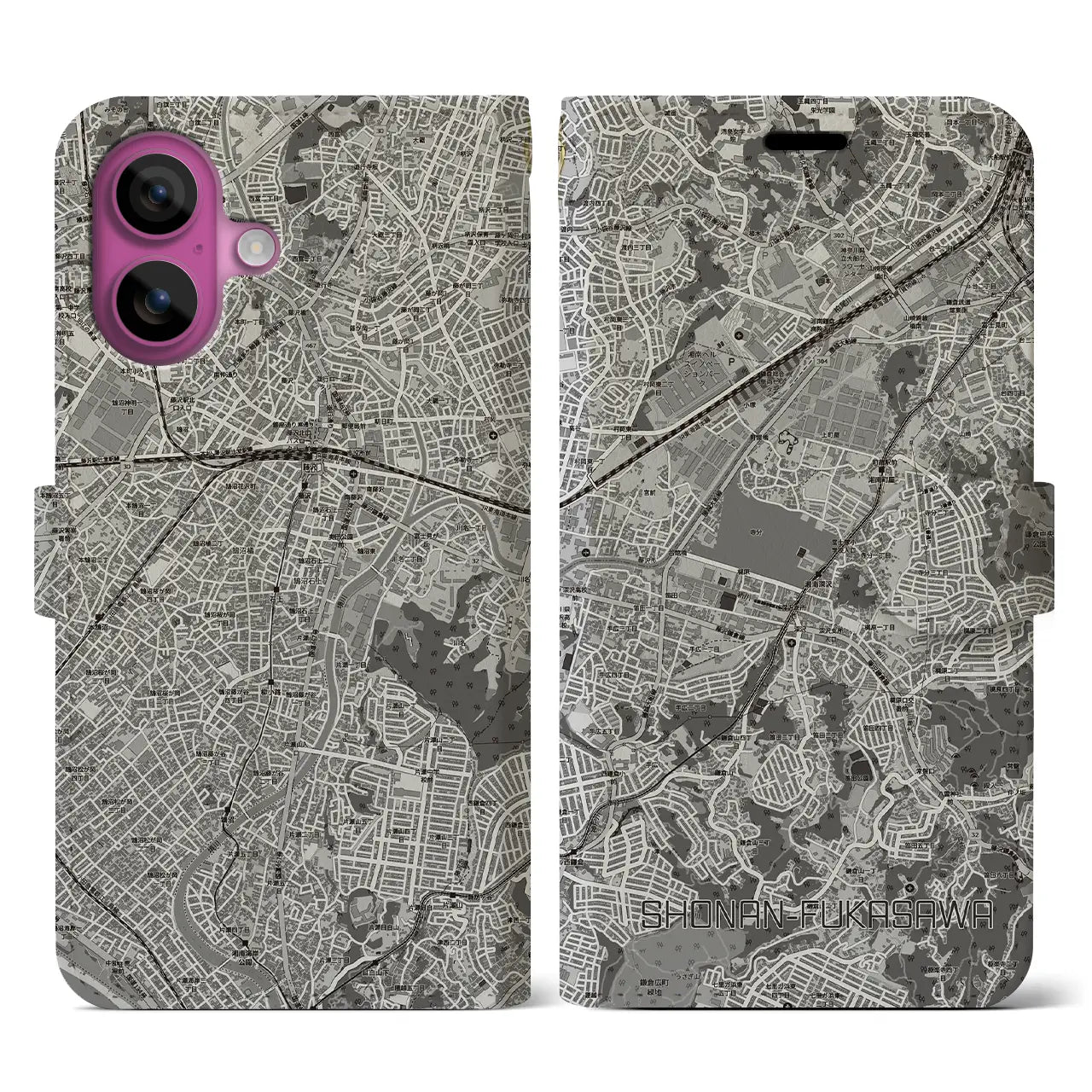 【湘南深沢(神奈川県)】地図柄iPhoneケース(手帳タイプ)