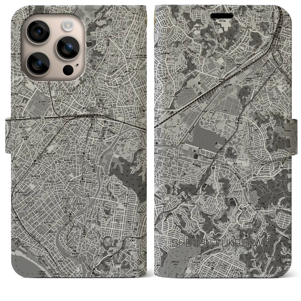 【湘南深沢(神奈川県)】地図柄iPhoneケース(手帳タイプ)