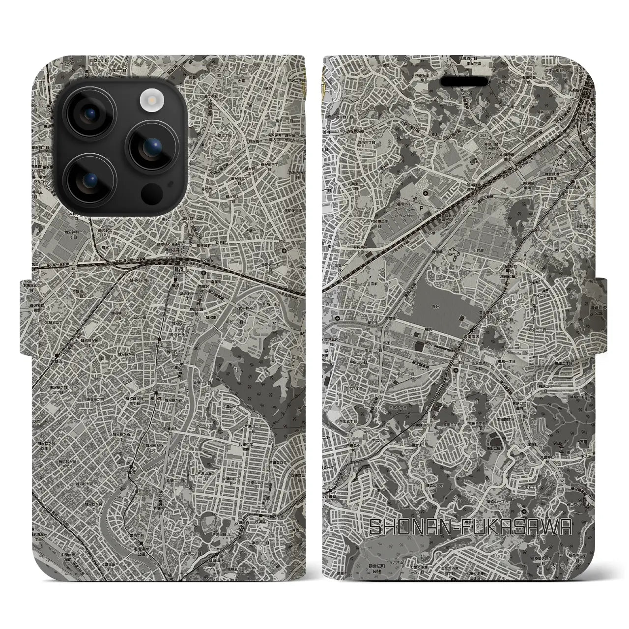 【湘南深沢(神奈川県)】地図柄iPhoneケース(手帳タイプ)