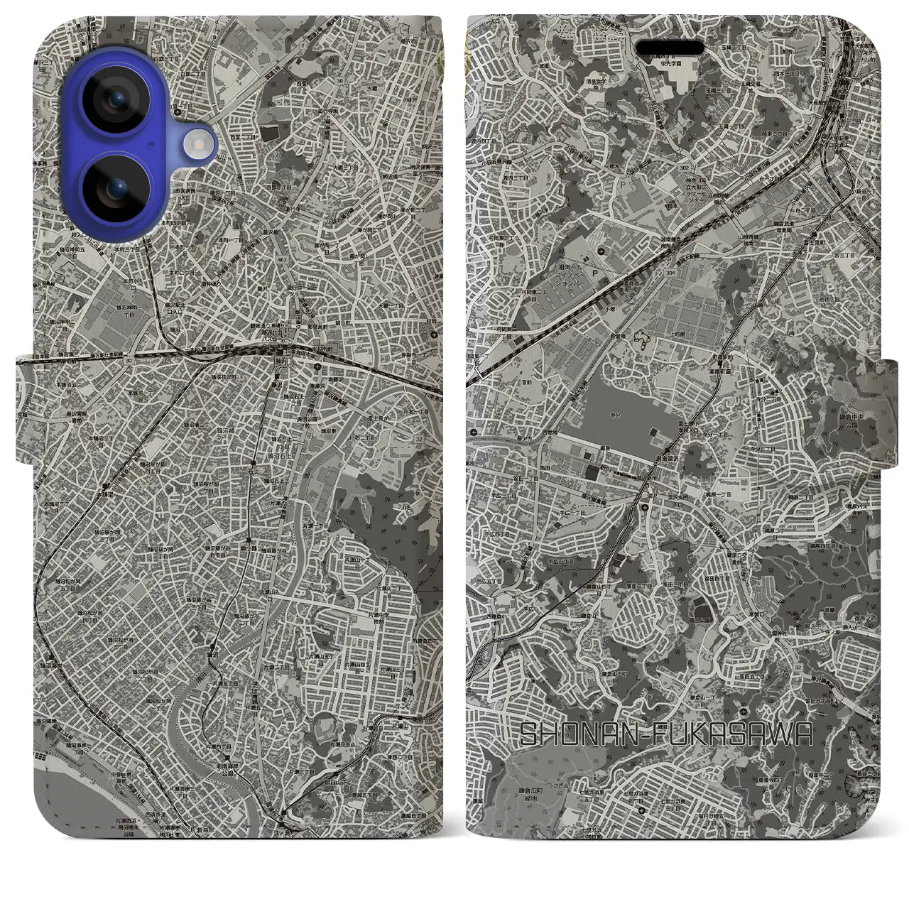 【湘南深沢(神奈川県)】地図柄iPhoneケース(手帳タイプ)