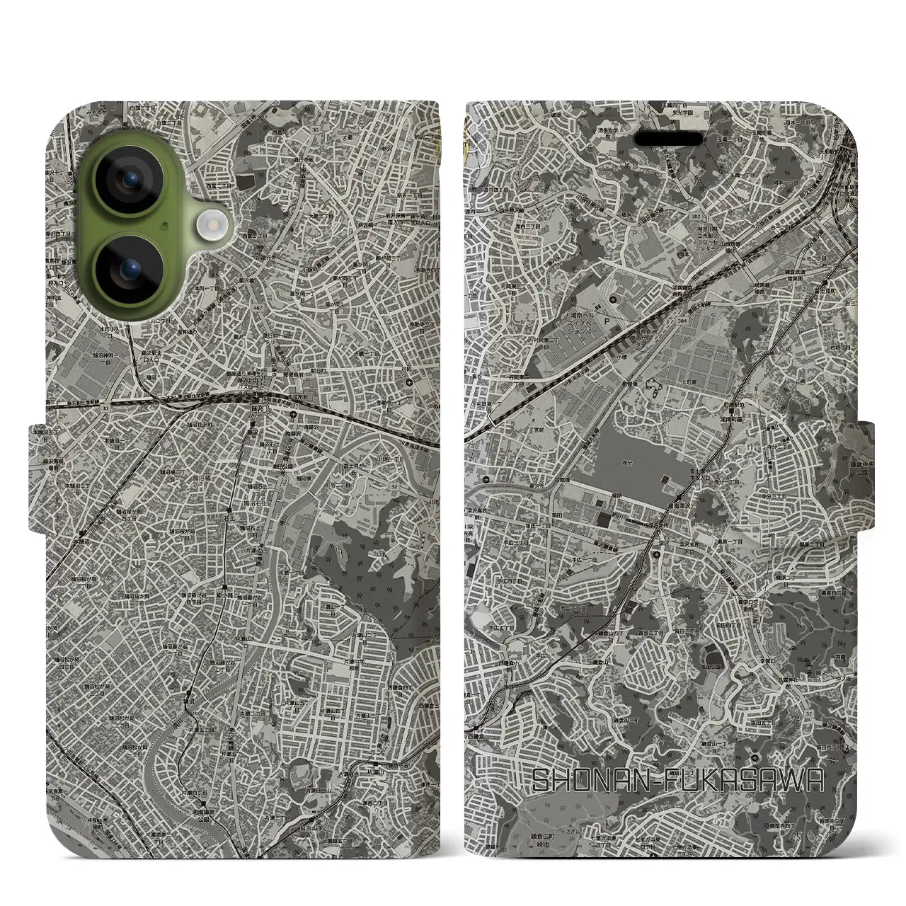 【湘南深沢(神奈川県)】地図柄iPhoneケース(手帳タイプ)