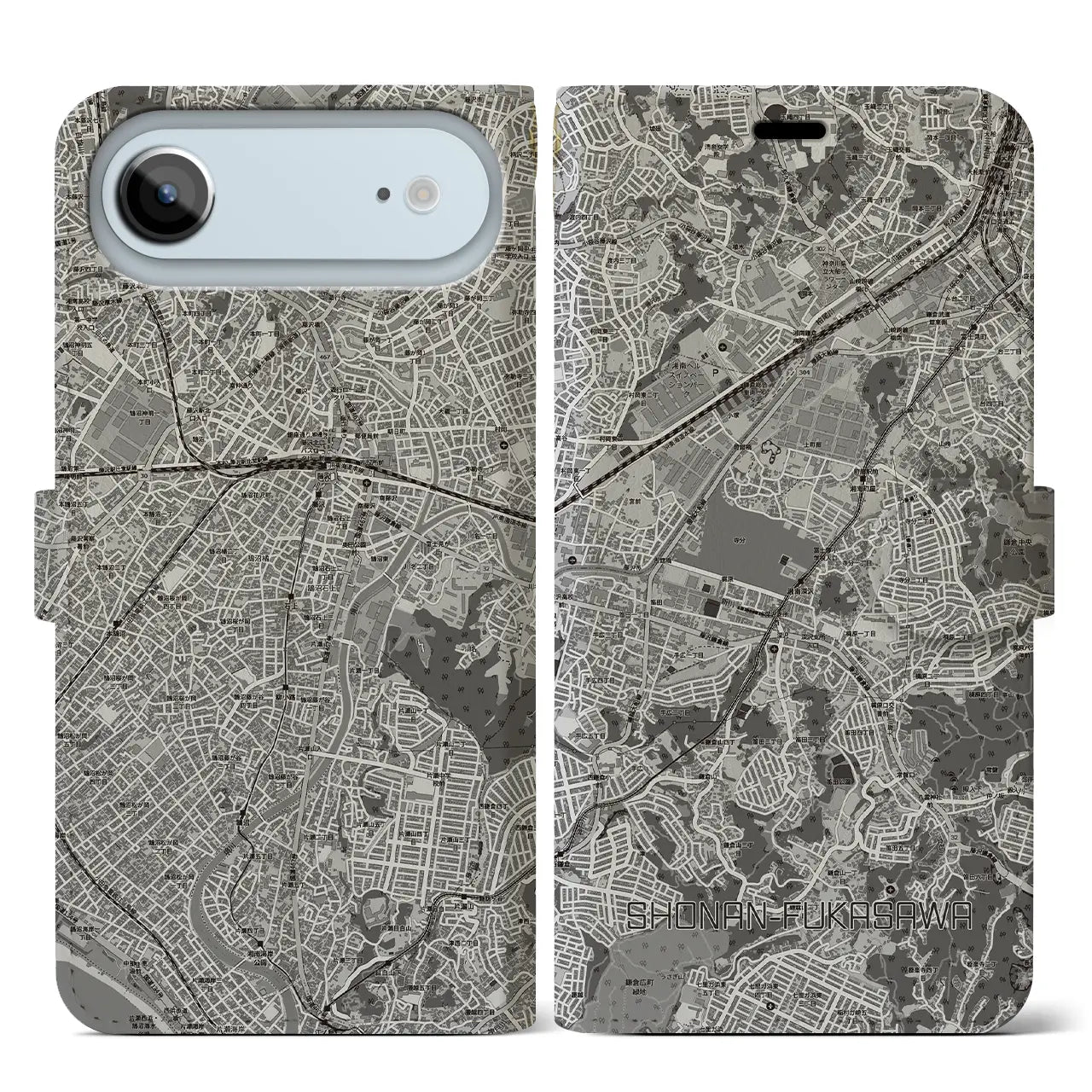 【湘南深沢(神奈川県)】地図柄iPhoneケース(手帳タイプ)