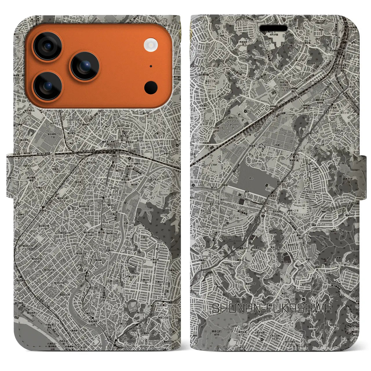 【湘南深沢(神奈川県)】地図柄iPhoneケース(手帳タイプ)