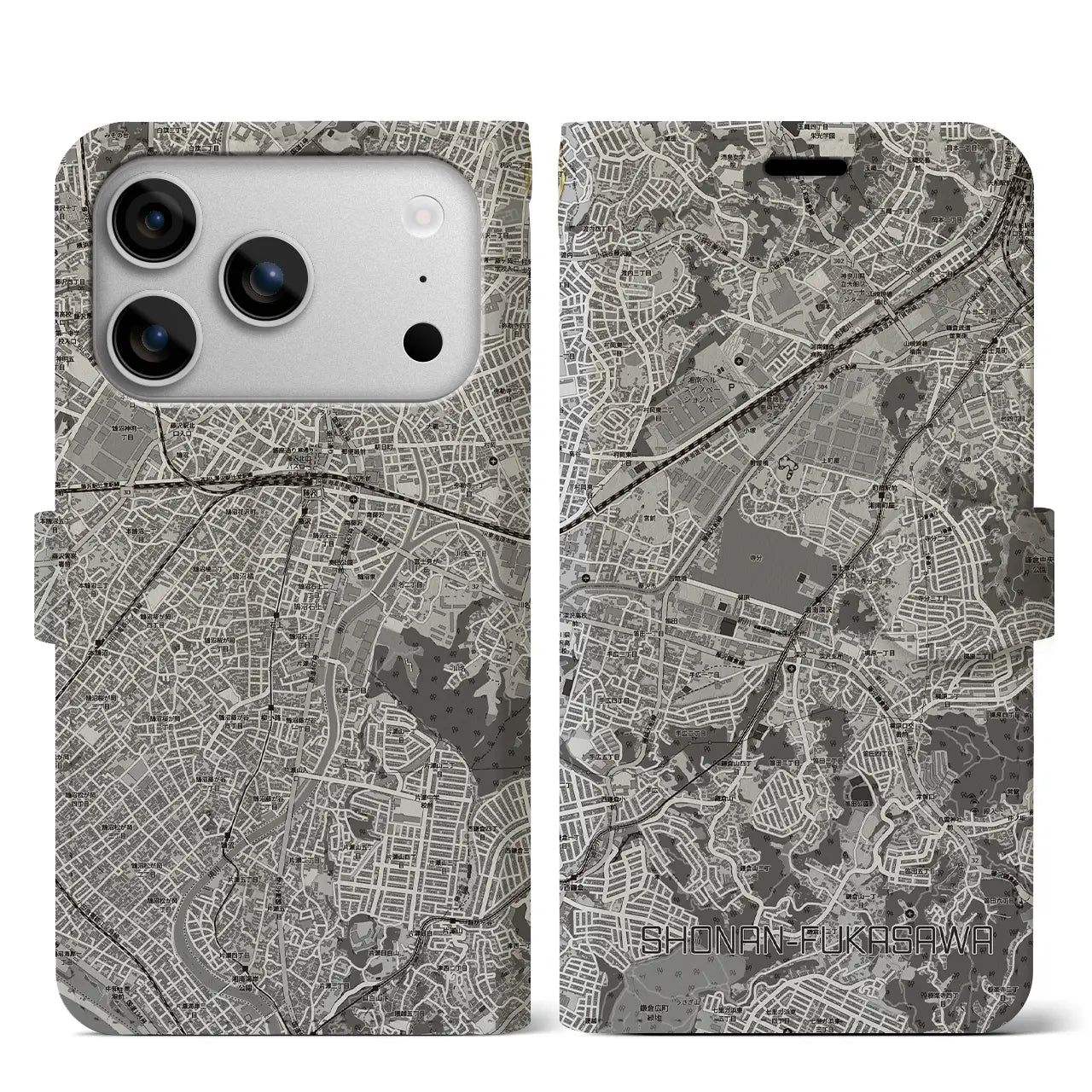 【湘南深沢(神奈川県)】地図柄iPhoneケース(手帳タイプ)