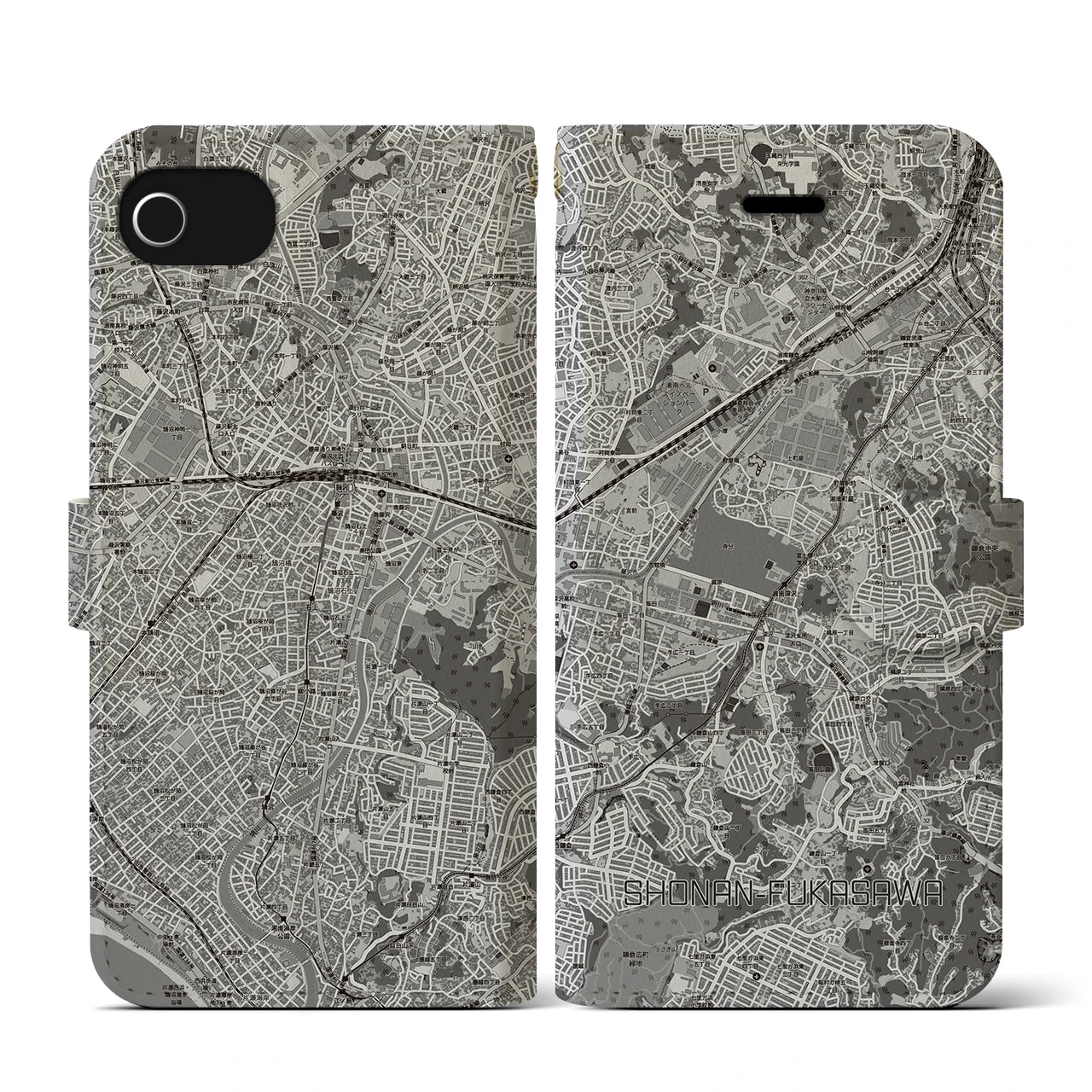 【湘南深沢(神奈川県)】地図柄iPhoneケース(手帳タイプ)