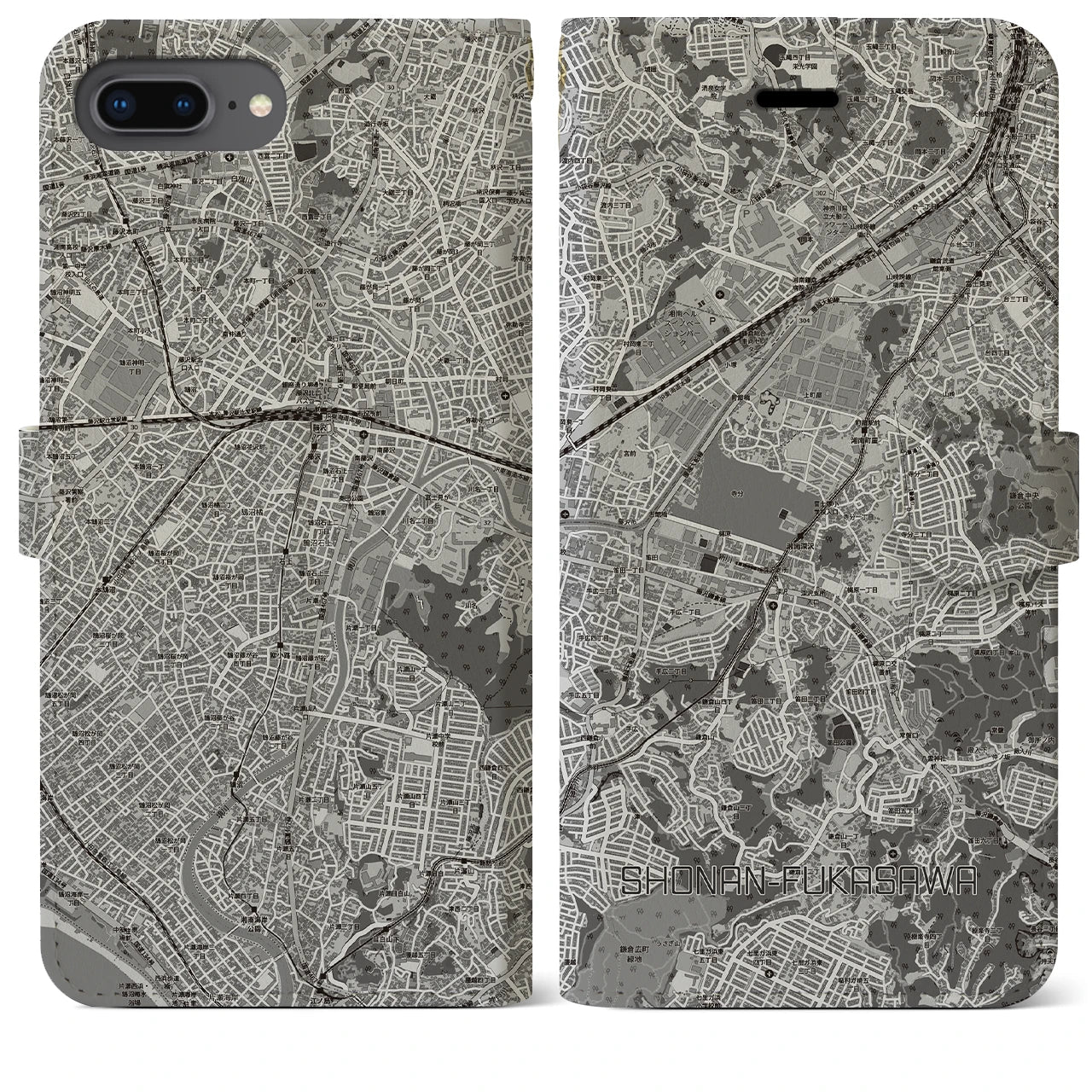 【湘南深沢(神奈川県)】地図柄iPhoneケース(手帳タイプ)