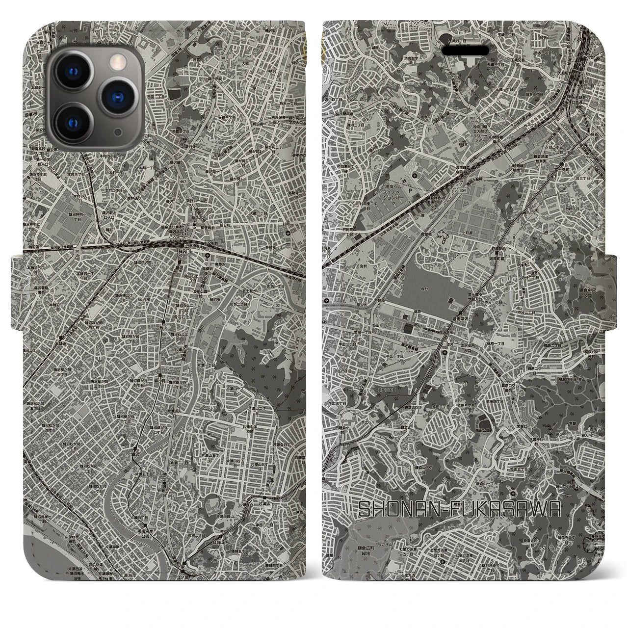 【湘南深沢(神奈川県)】地図柄iPhoneケース(手帳タイプ)