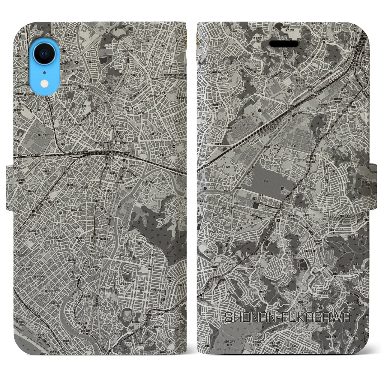 【湘南深沢(神奈川県)】地図柄iPhoneケース(手帳タイプ)