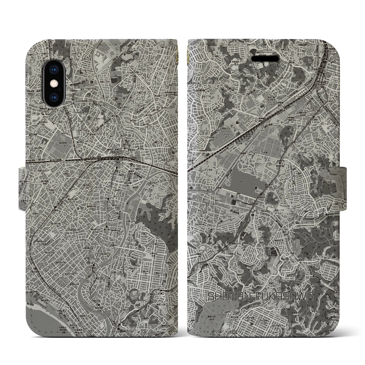【湘南深沢(神奈川県)】地図柄iPhoneケース(手帳タイプ)