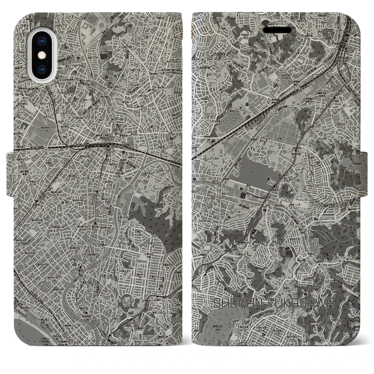 【湘南深沢(神奈川県)】地図柄iPhoneケース(手帳タイプ)