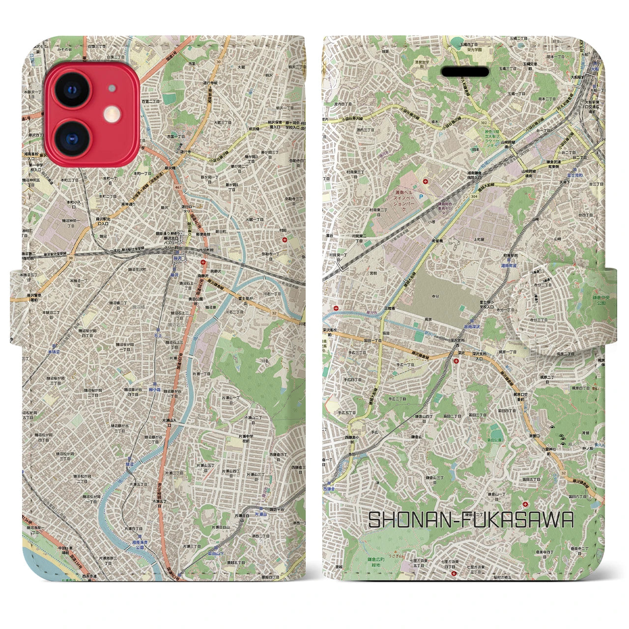 【湘南深沢(神奈川県)】地図柄iPhoneケース(手帳タイプ)