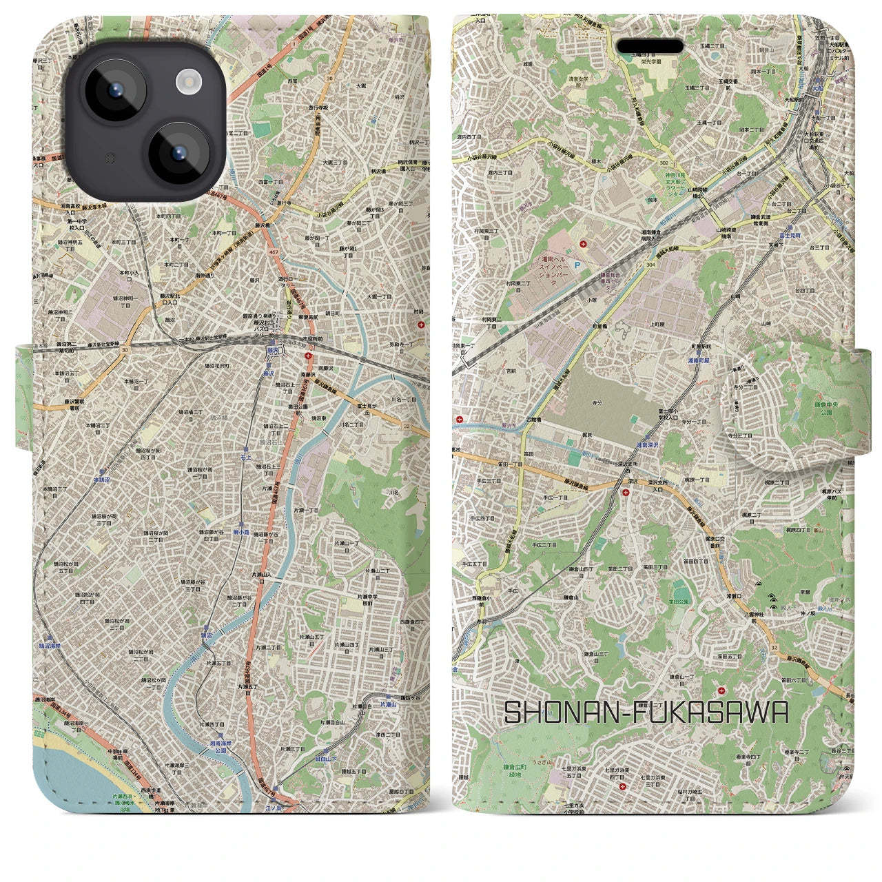 【湘南深沢(神奈川県)】地図柄iPhoneケース(手帳タイプ)