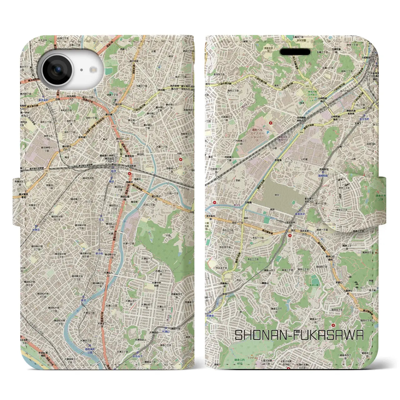 【湘南深沢(神奈川県)】地図柄iPhoneケース(手帳タイプ)