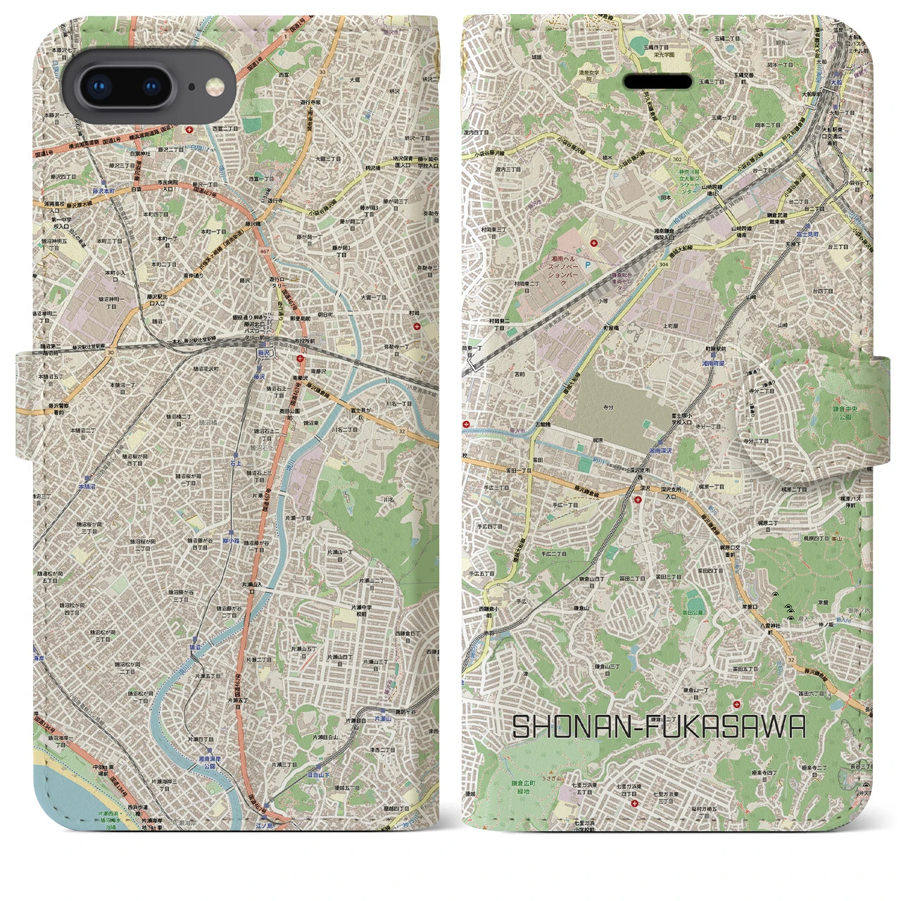 【湘南深沢(神奈川県)】地図柄iPhoneケース(手帳タイプ)