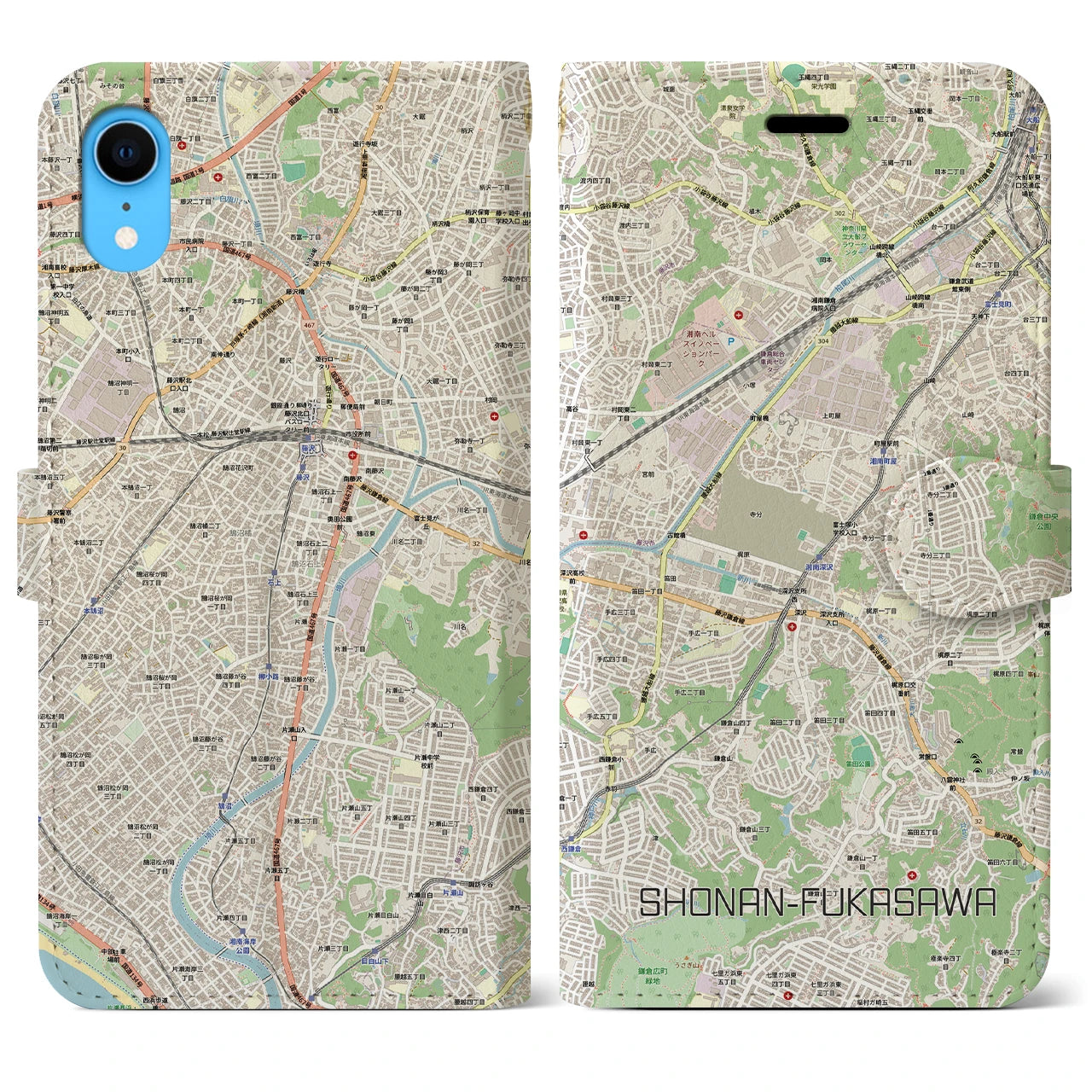 【湘南深沢(神奈川県)】地図柄iPhoneケース(手帳タイプ)