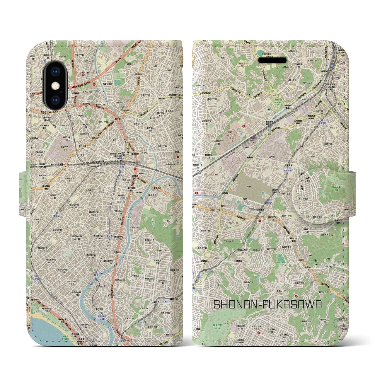 【湘南深沢(神奈川県)】地図柄iPhoneケース(手帳タイプ)