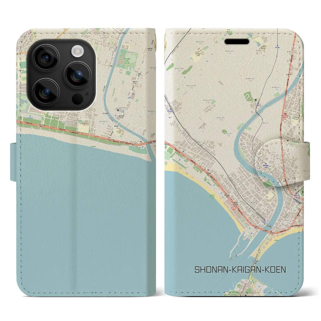 【湘南海岸公園(神奈川県)】地図柄iPhoneケース(手帳タイプ)ナチュラル・iPhone 16 用